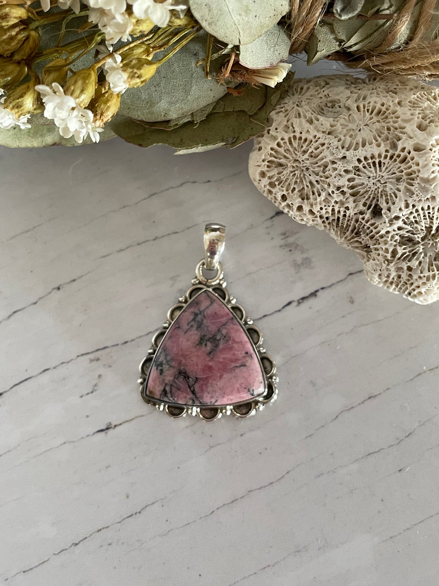 Rhodonite Silver Pendant