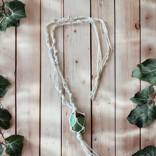 Chrysoprase Hemp Macrame Necklace