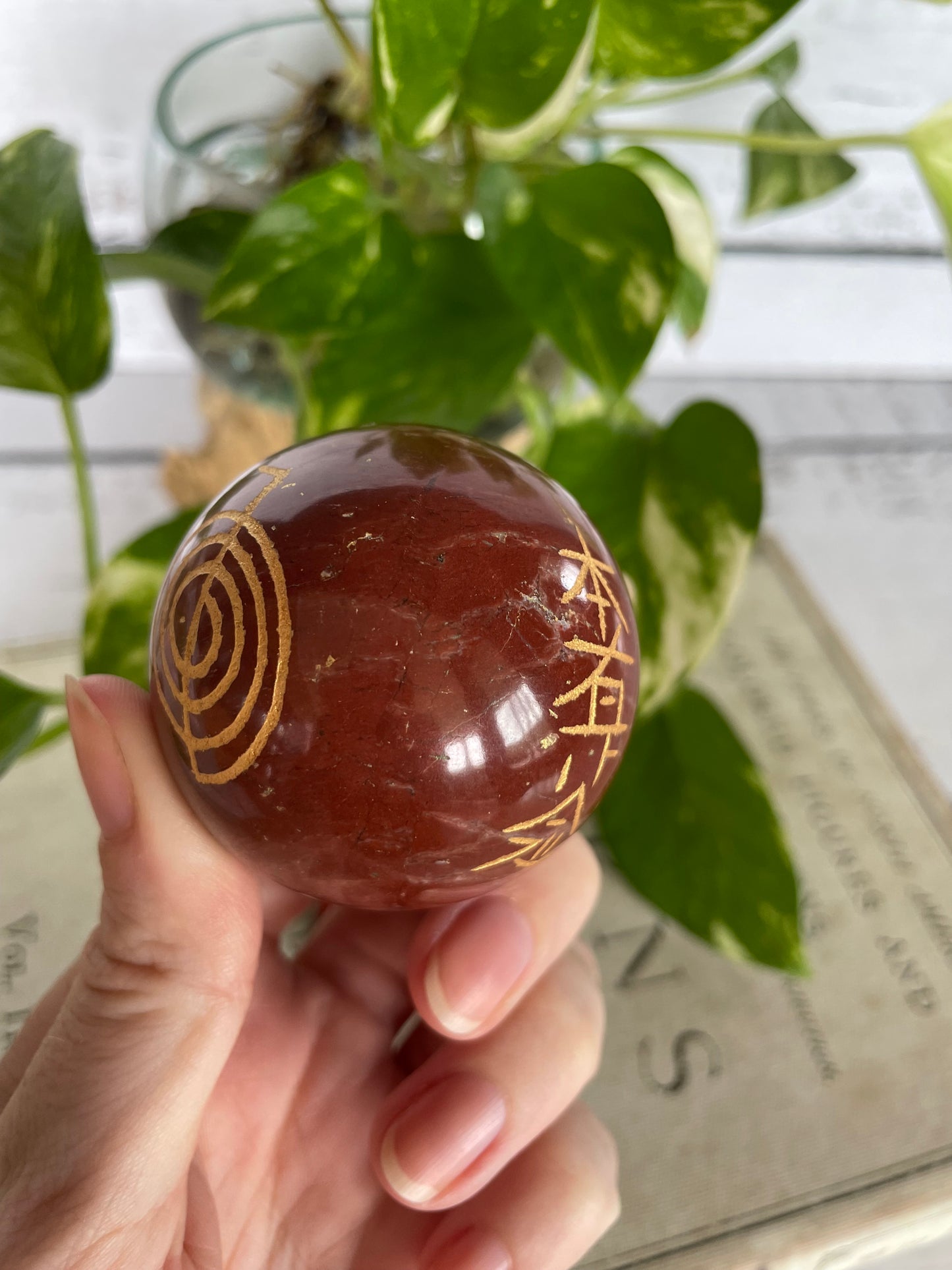 Red Jasper Reiki Sphere Includes Wooden Holder