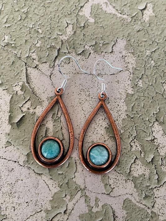 Amazonite Hoop Copper Dangles