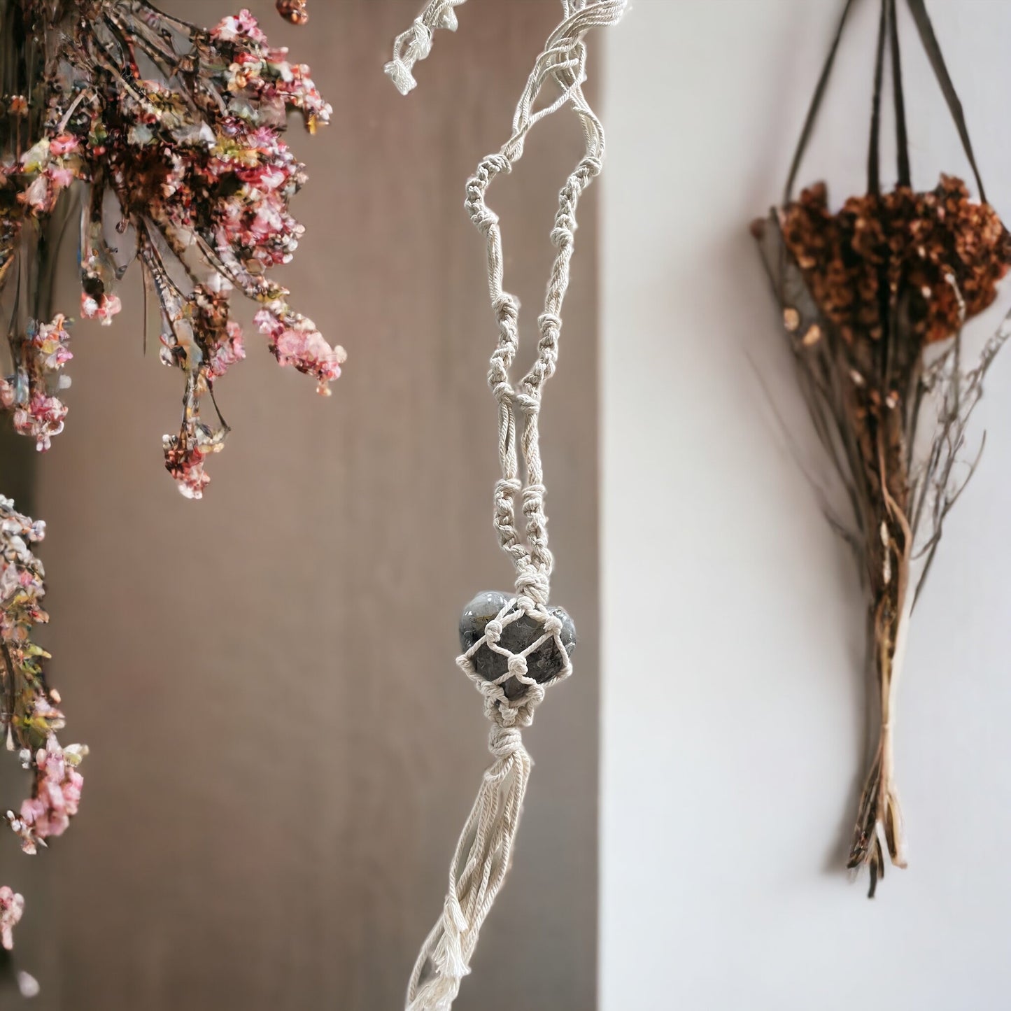 Macrame Hanging ~ Tourmaline Quartz Heart