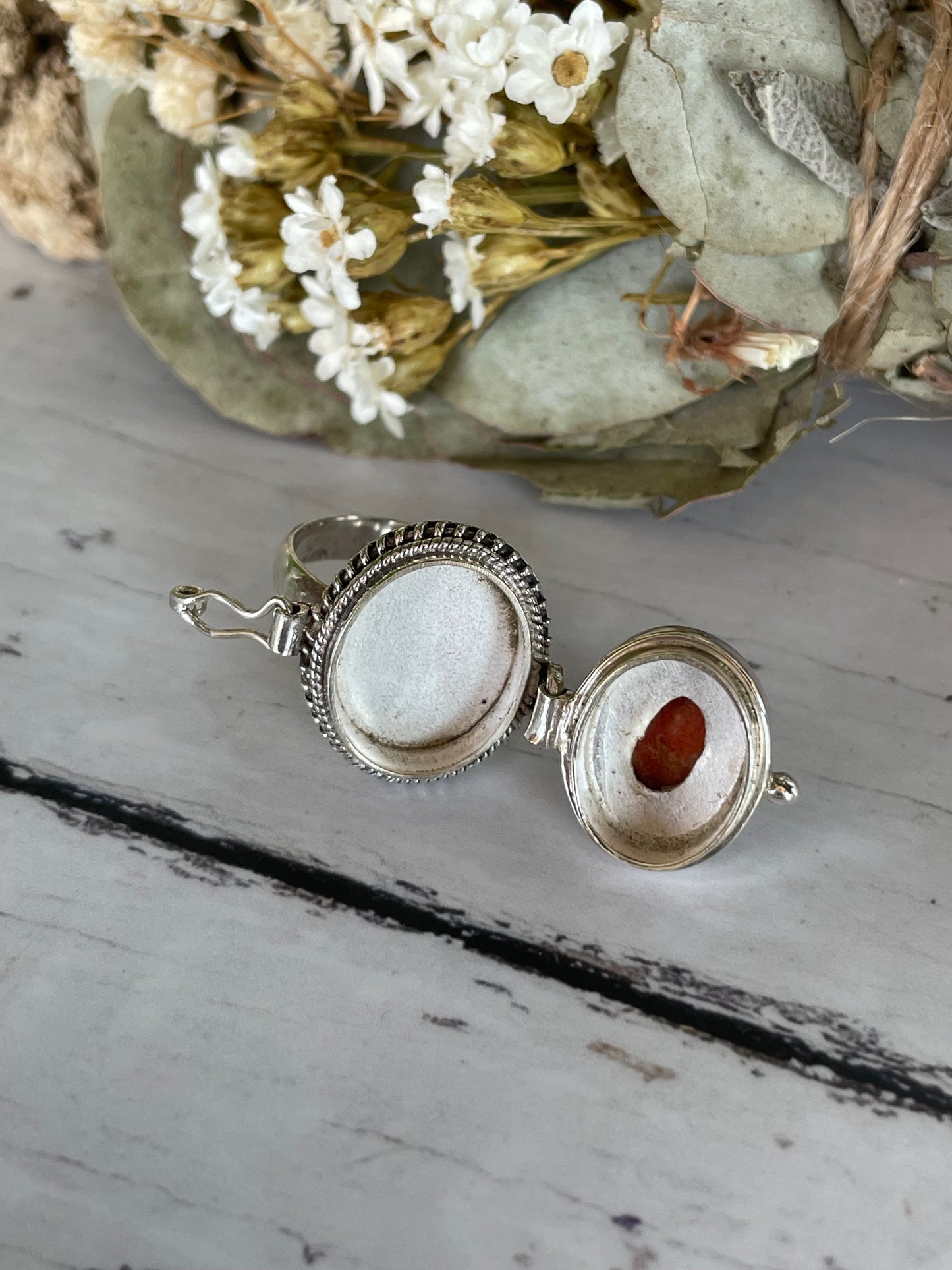 Poison Locket Silver Ring ~ Mojave Red Turquoise