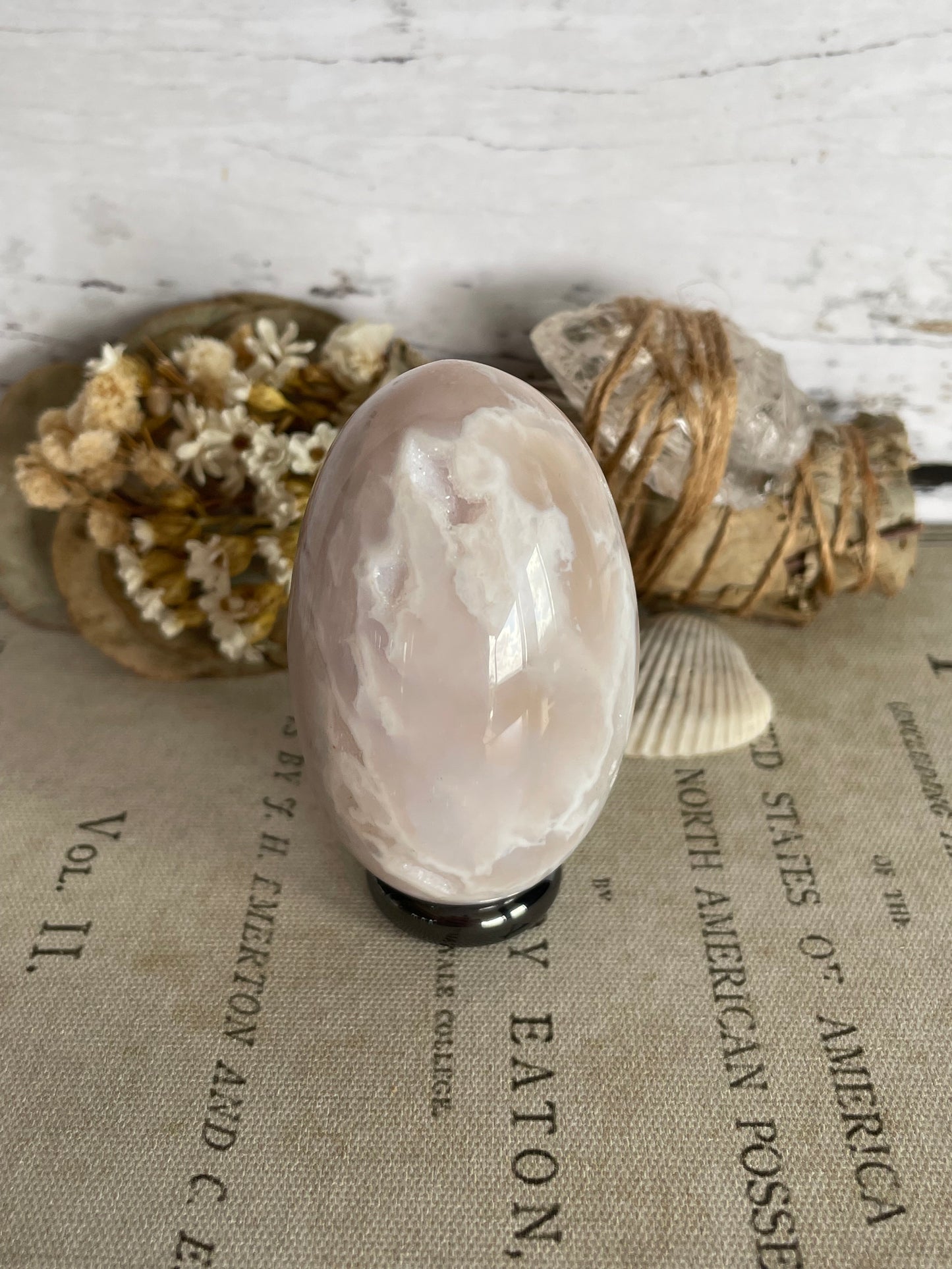 Snow Agate Egg Includes Hematite Ring