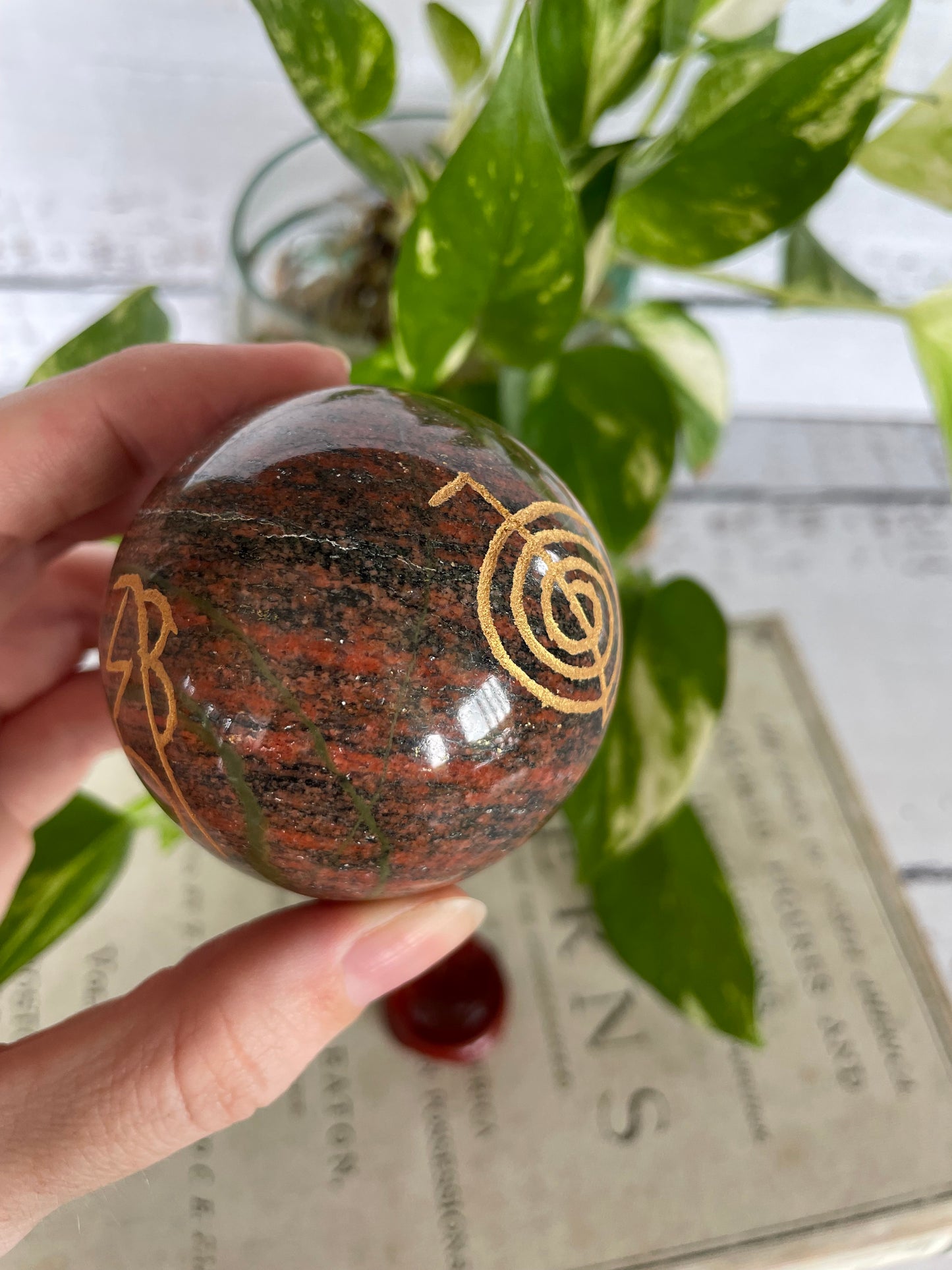 Unakite Reiki Sphere Includes Wooden Holder