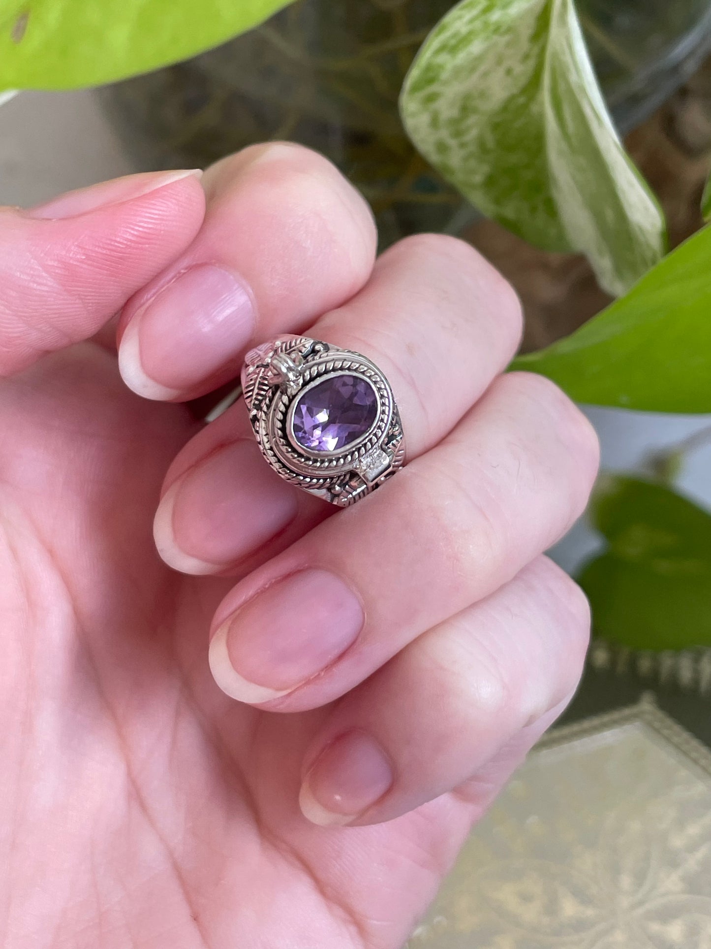 Poison Locket Silver Ring ~ Amethyst