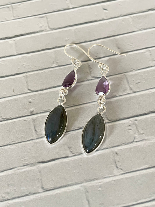 Labradorite/Amethyst Dangles