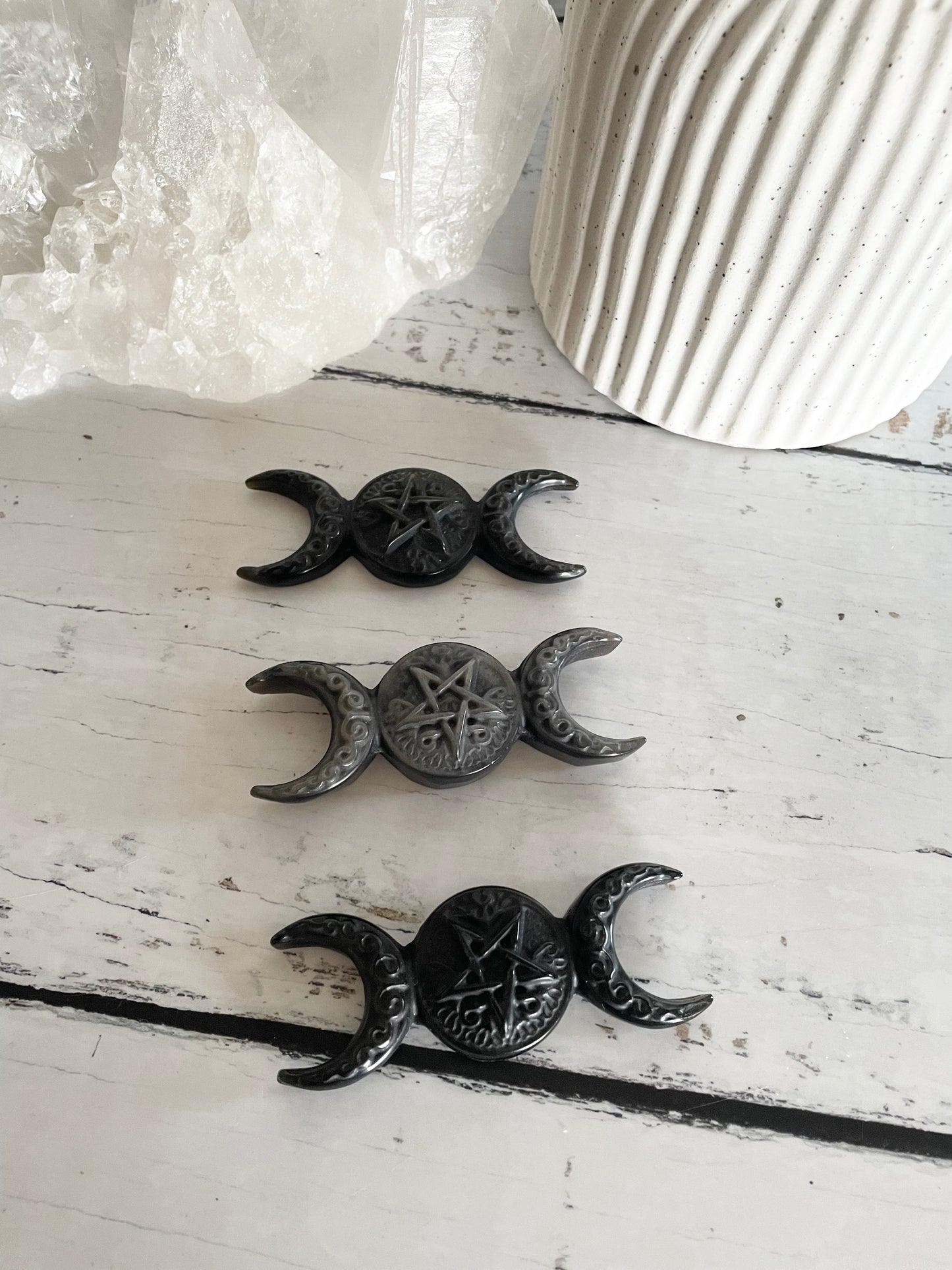 Golden Sheen Obsidian Triple Moon Phases