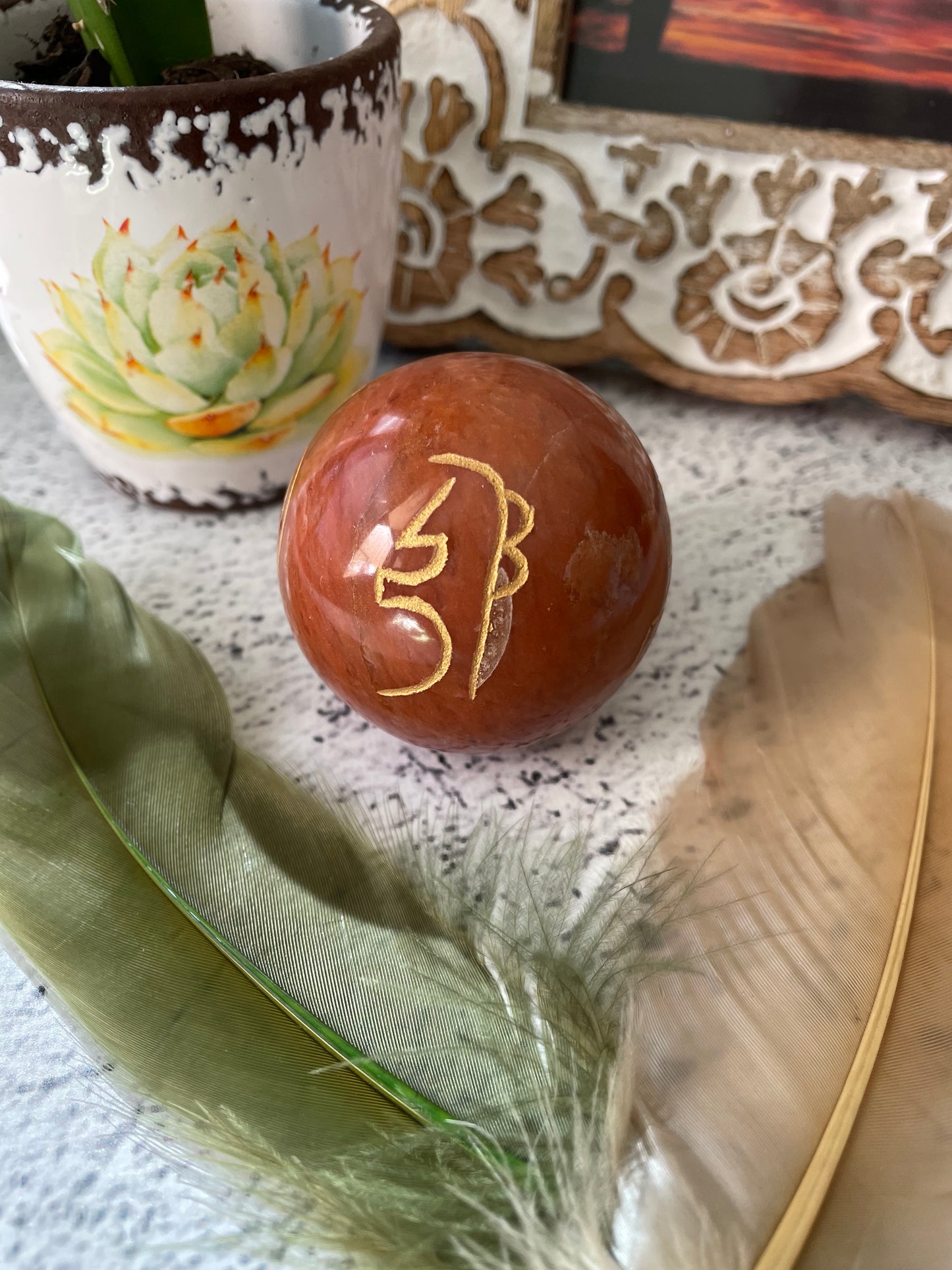 Red Jasper Reiki Sphere Includes Wooden Holder