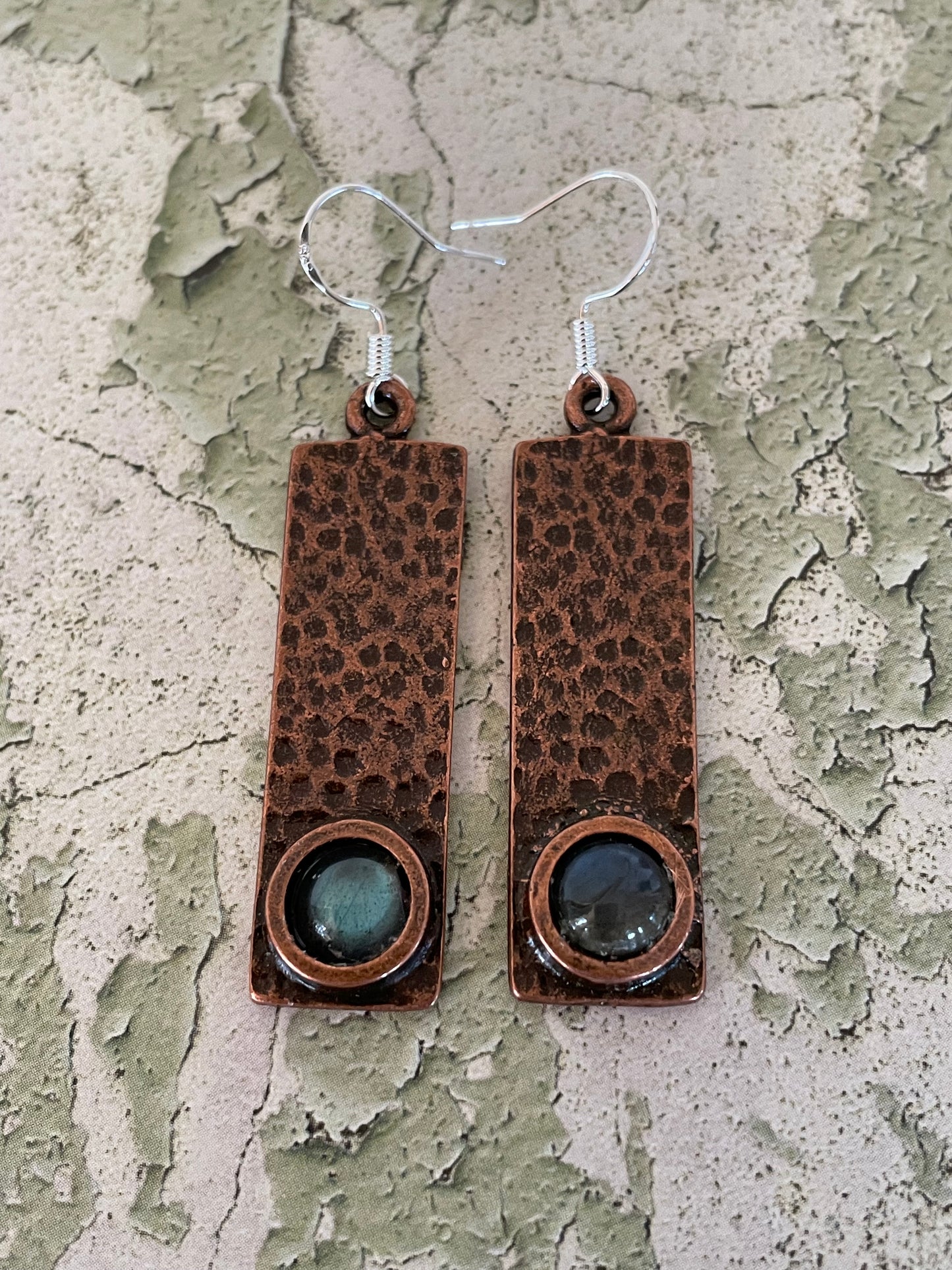 Labradorite hammered copper dangles