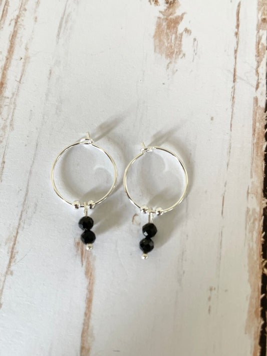 Black Onyx Faceted Hoops