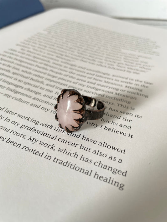 Copper Electroplated Ring ~ Rose Quartz Adjustable