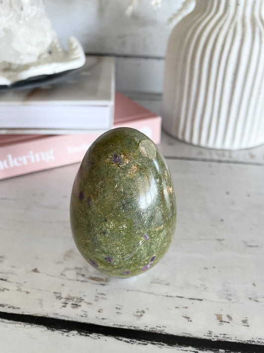Fuchsite & Ruby Egg with holder