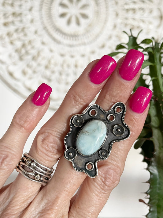 Larimar Patina Ring ~ Fixed size 8.5