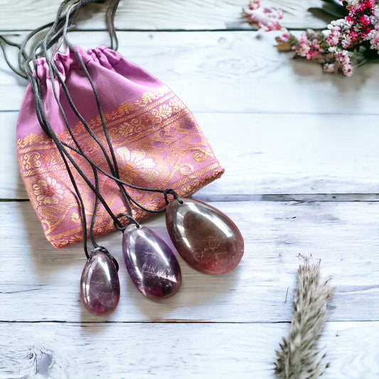 Yoni Eggs ~ Amethyst Set of 3 with Sari Pouch