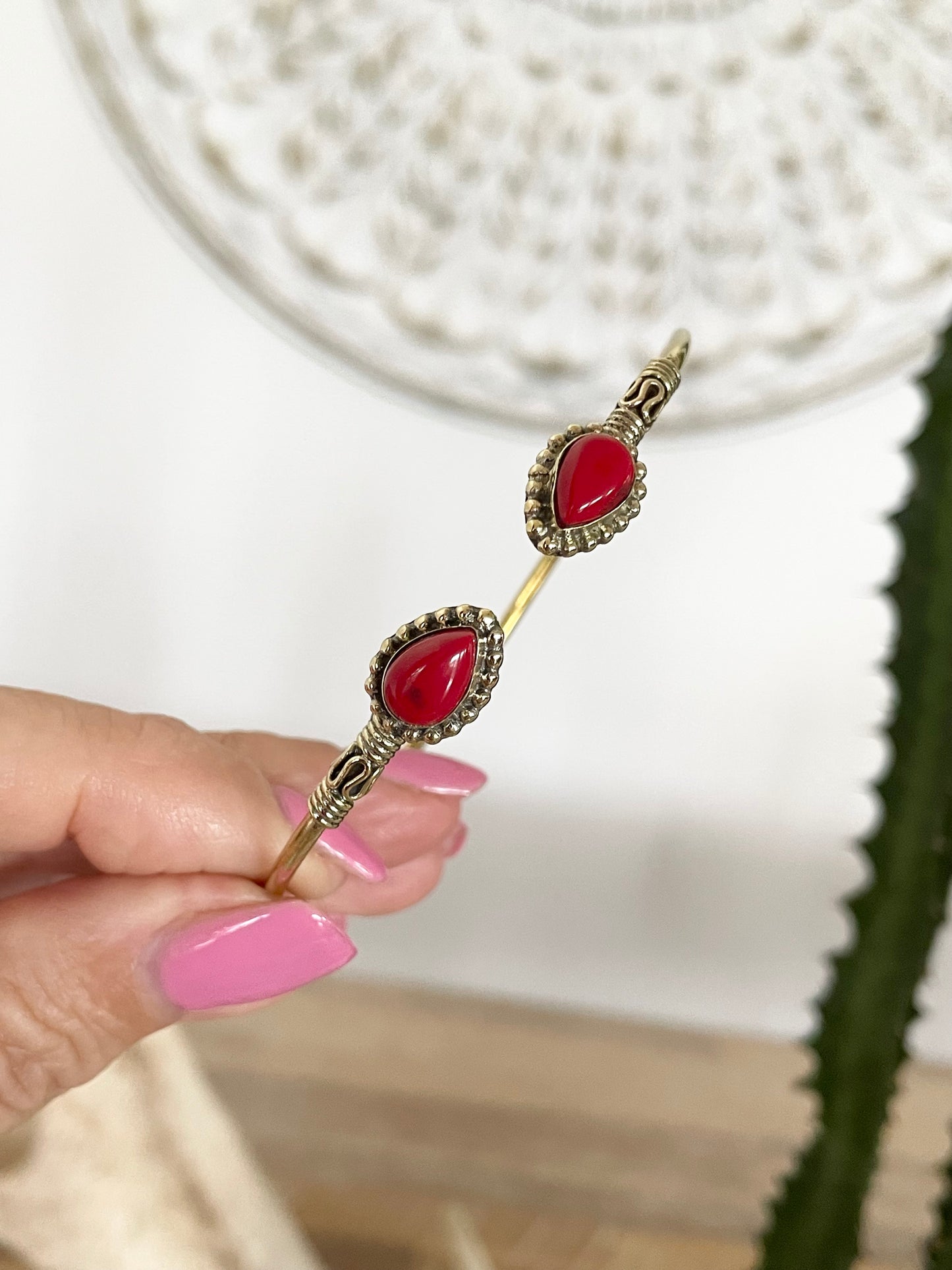 Coral Brass Cuff ~ adjustable