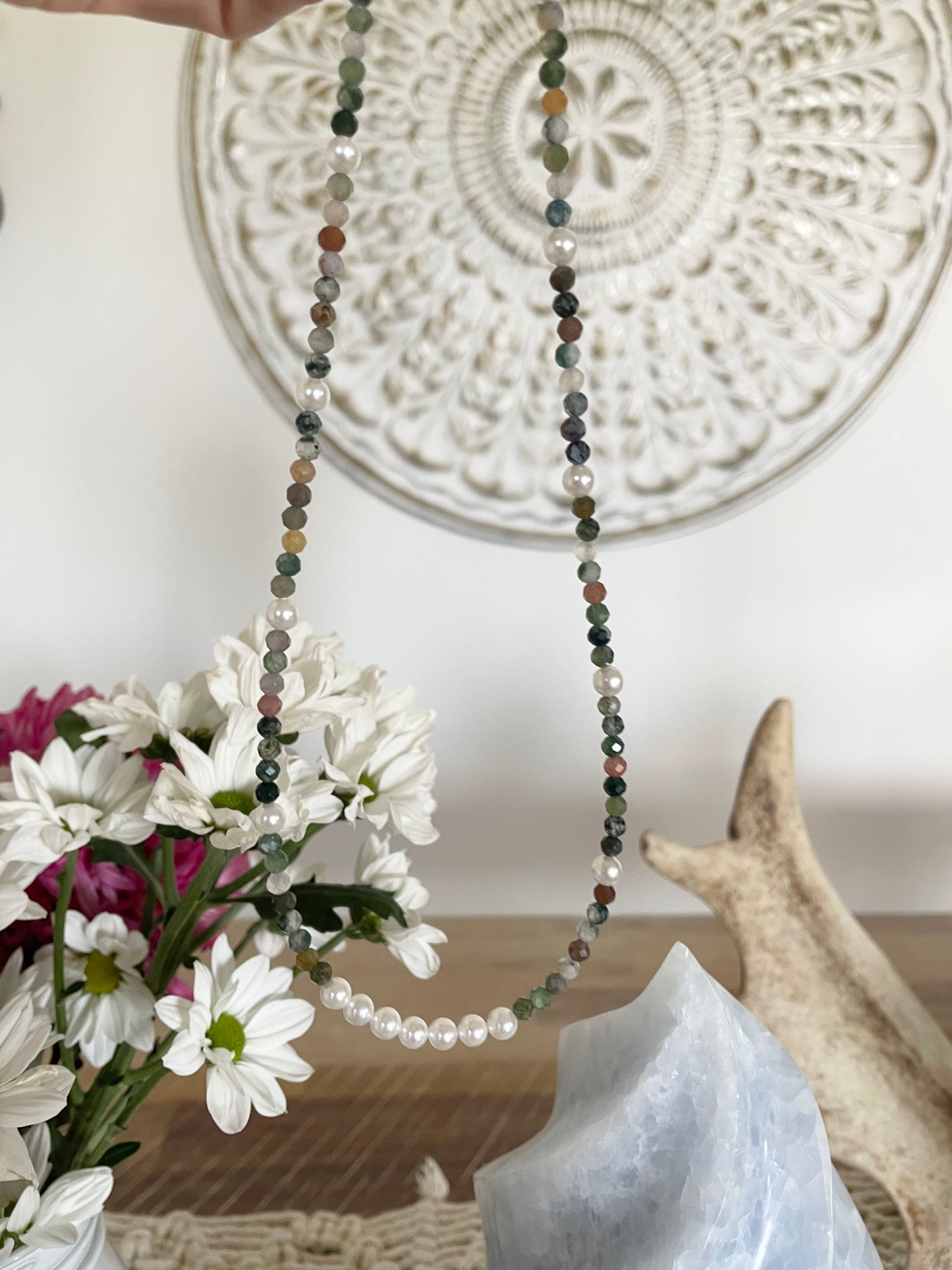 Indian Agate & Pearl Faceted Necklace - Made by Wayne