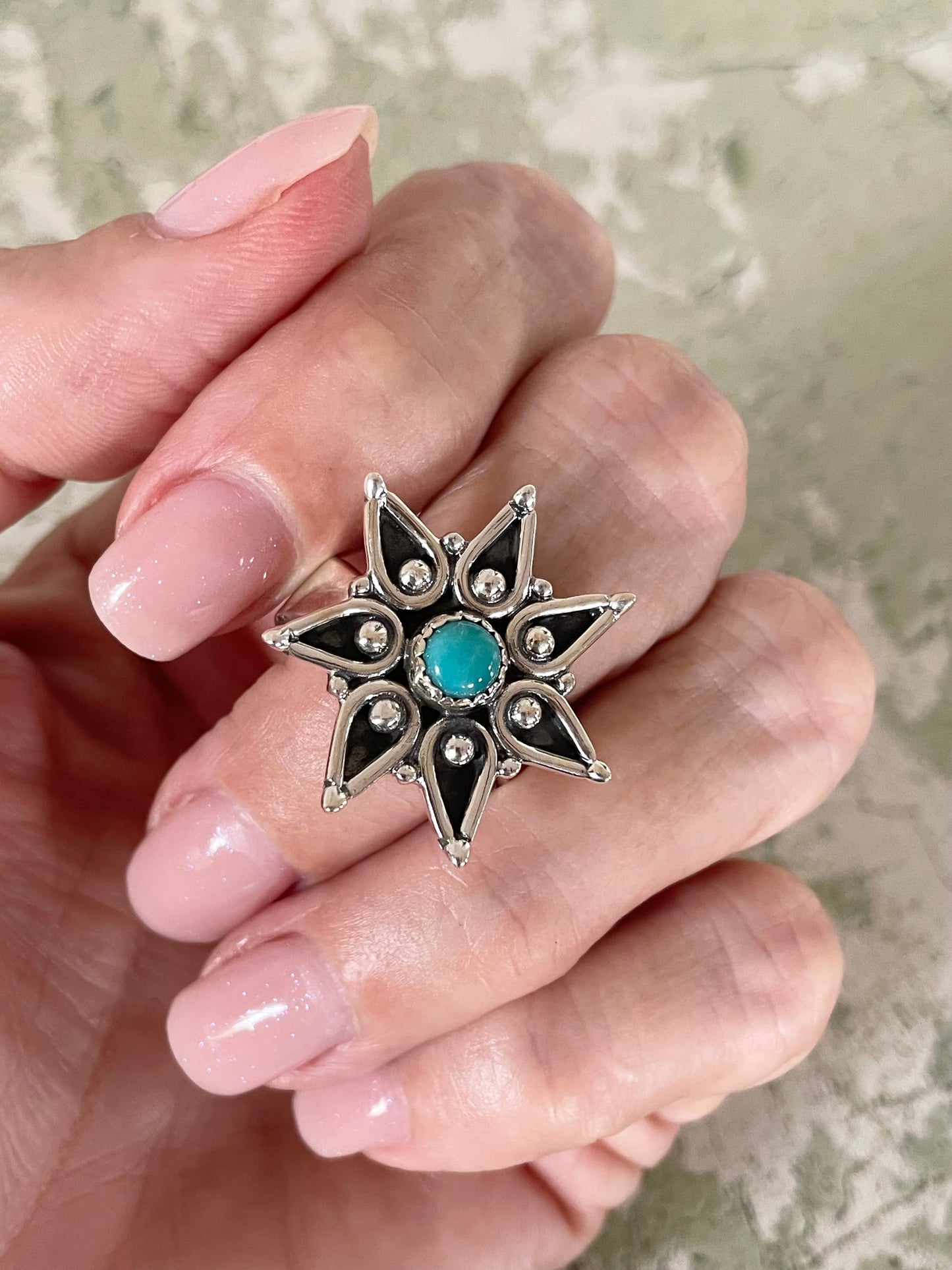 Kingman Turquoise Star Ring ~ adjustable 7.5 - 10