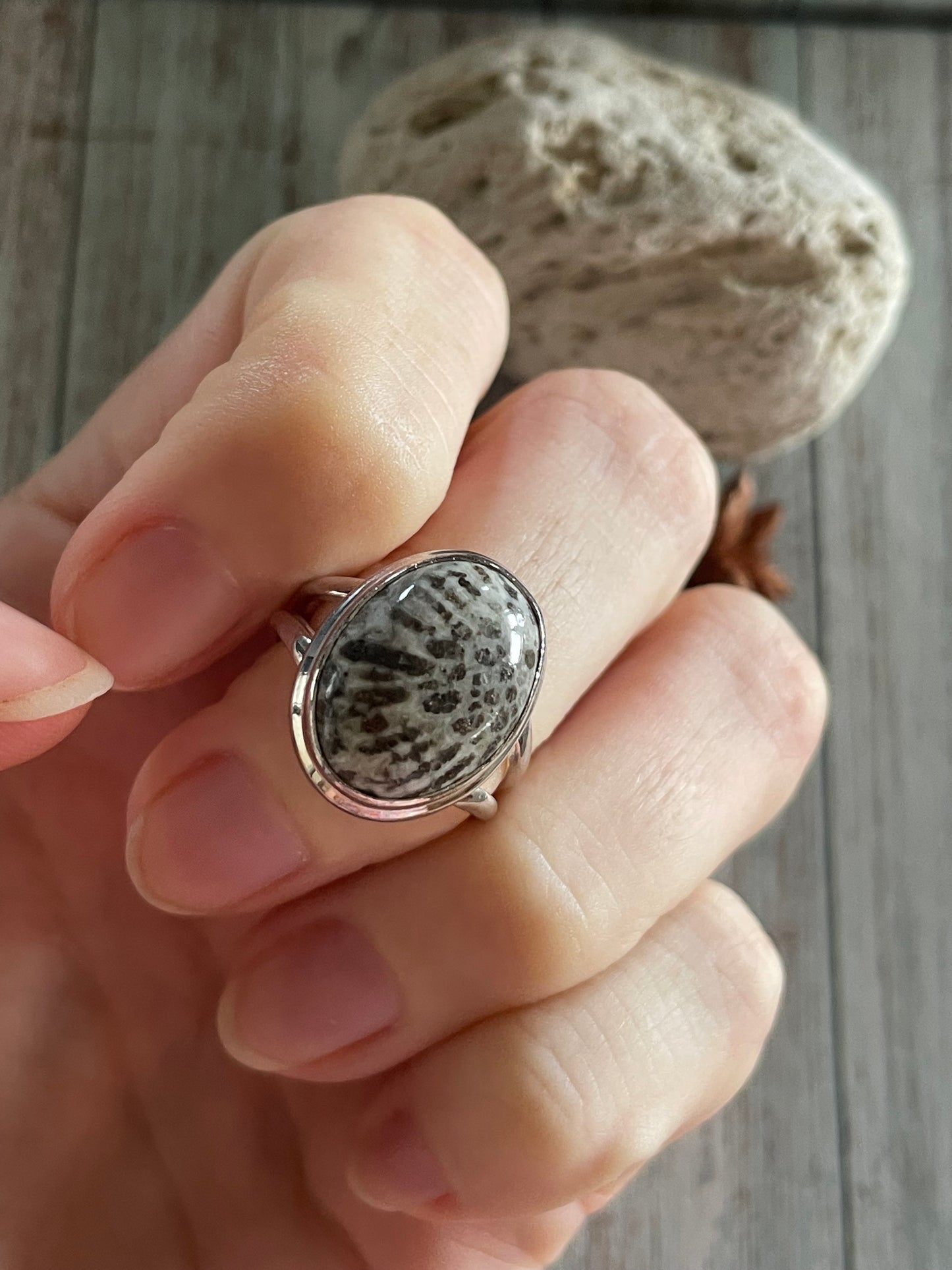 Stingray Coral Silver Ring