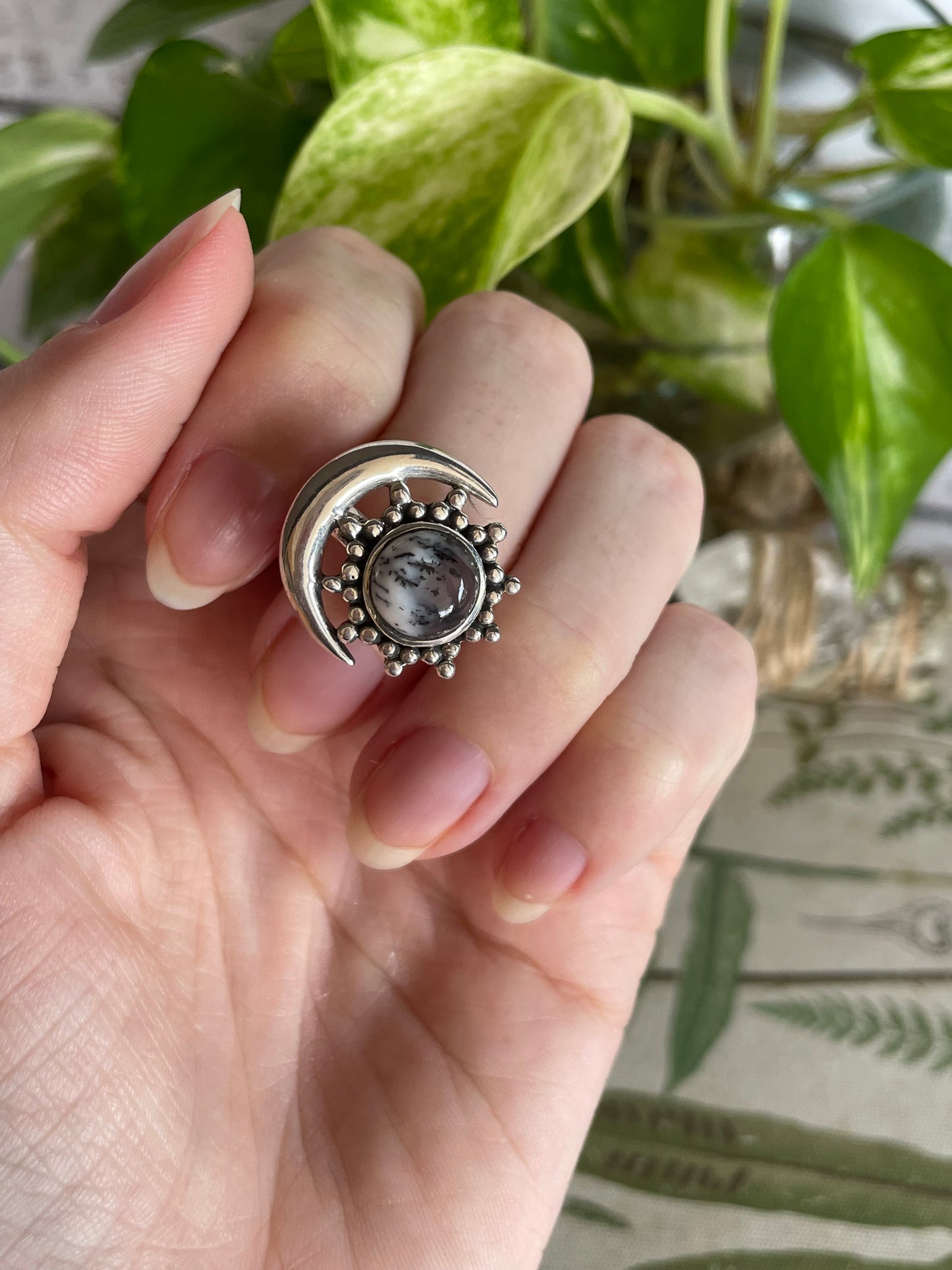 Dendritic Agate Silver Ring