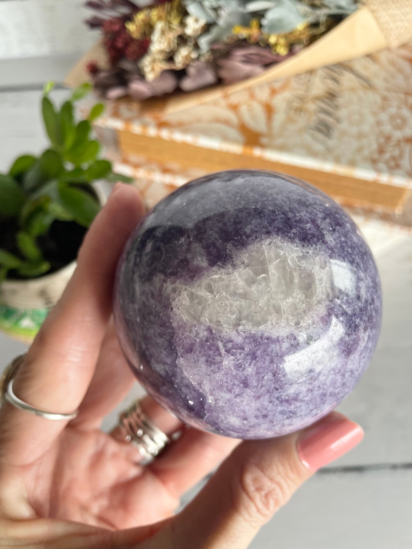 Lepidolite Sphere Includes Wooden Holder