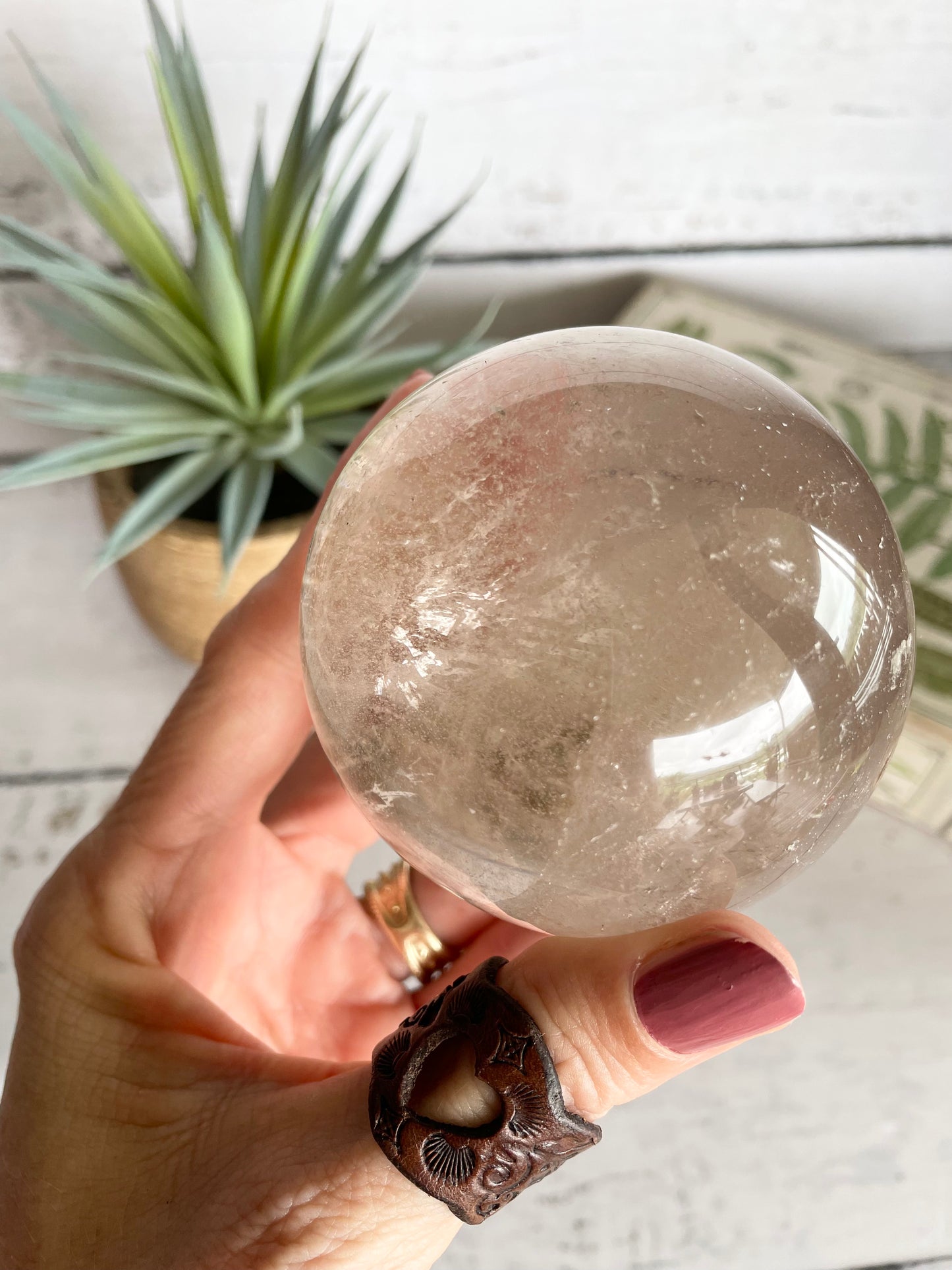 Smoky Quartz Sphere Includes wooden holder