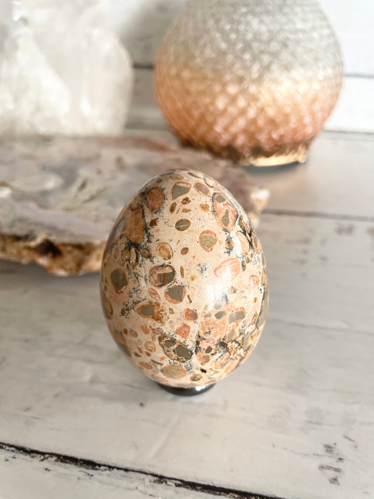 Leopard Skin Jasper Egg includes holder