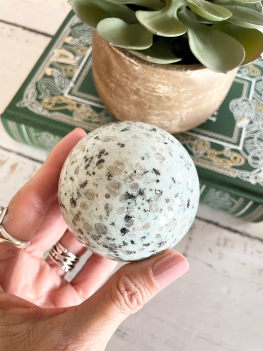 Kiwi Jasper Sphere Includes Wooden Holder