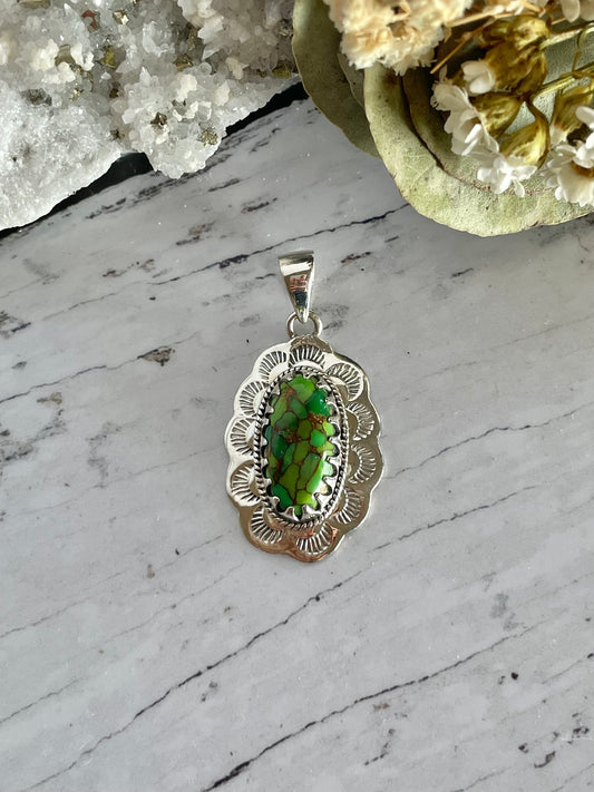 Green Kingman Turquoise Silver Pendant