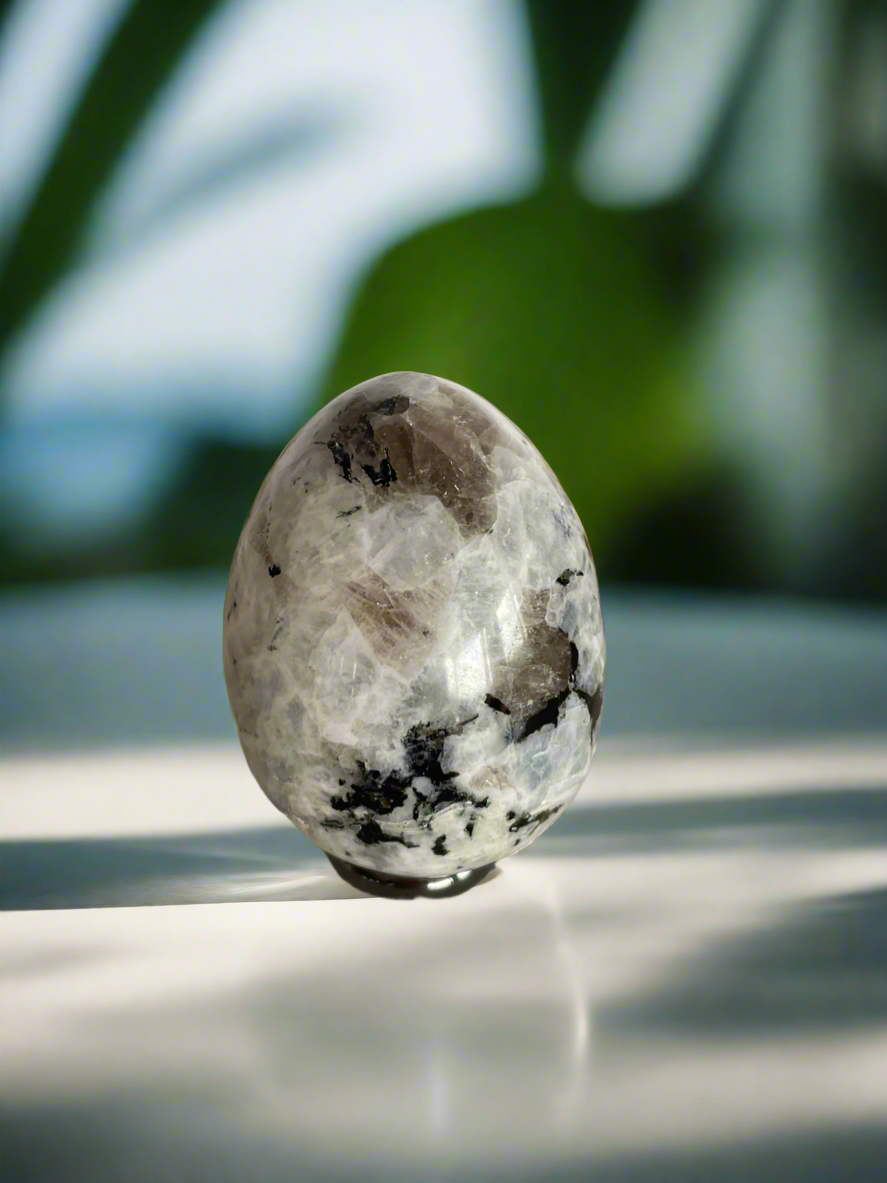 Rainbow Moonstone Egg with holder