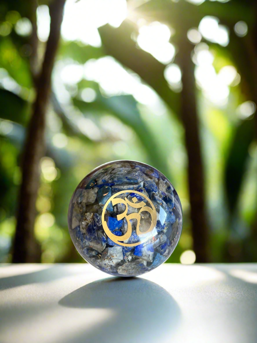 Lapis Lazuli Om Sphere with holder