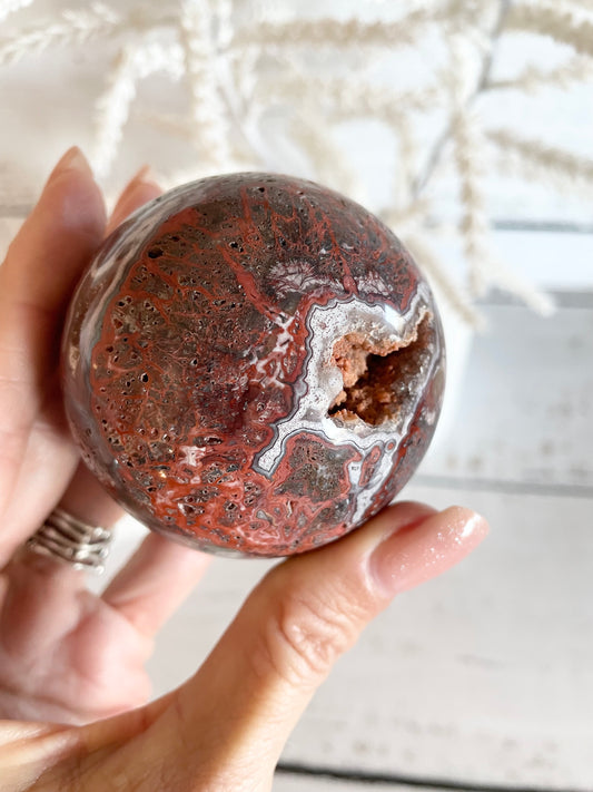 Mexican Crazy Lace Agate Sphere includes holder