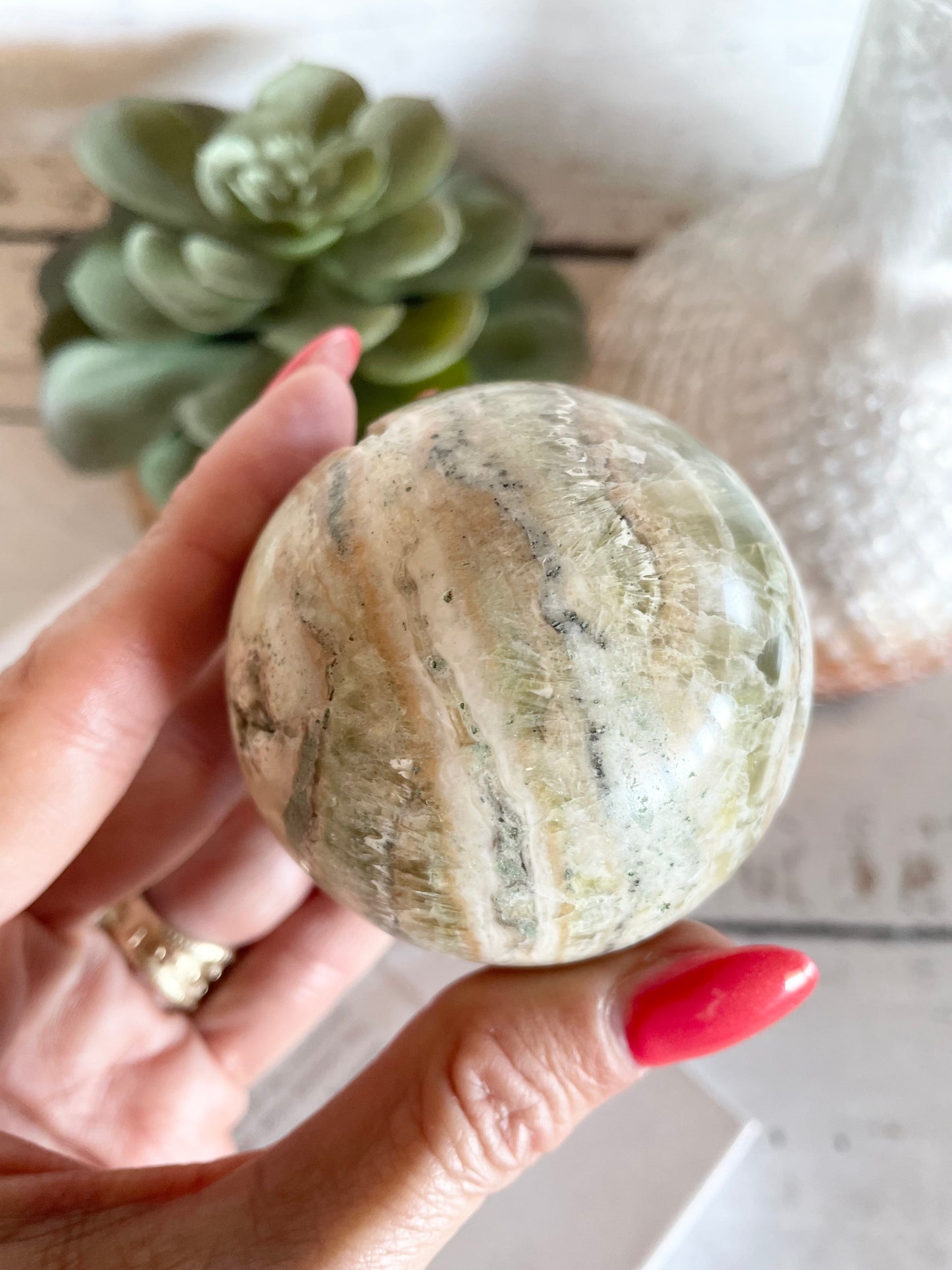 Green Calcite Sphere Includes Holder
