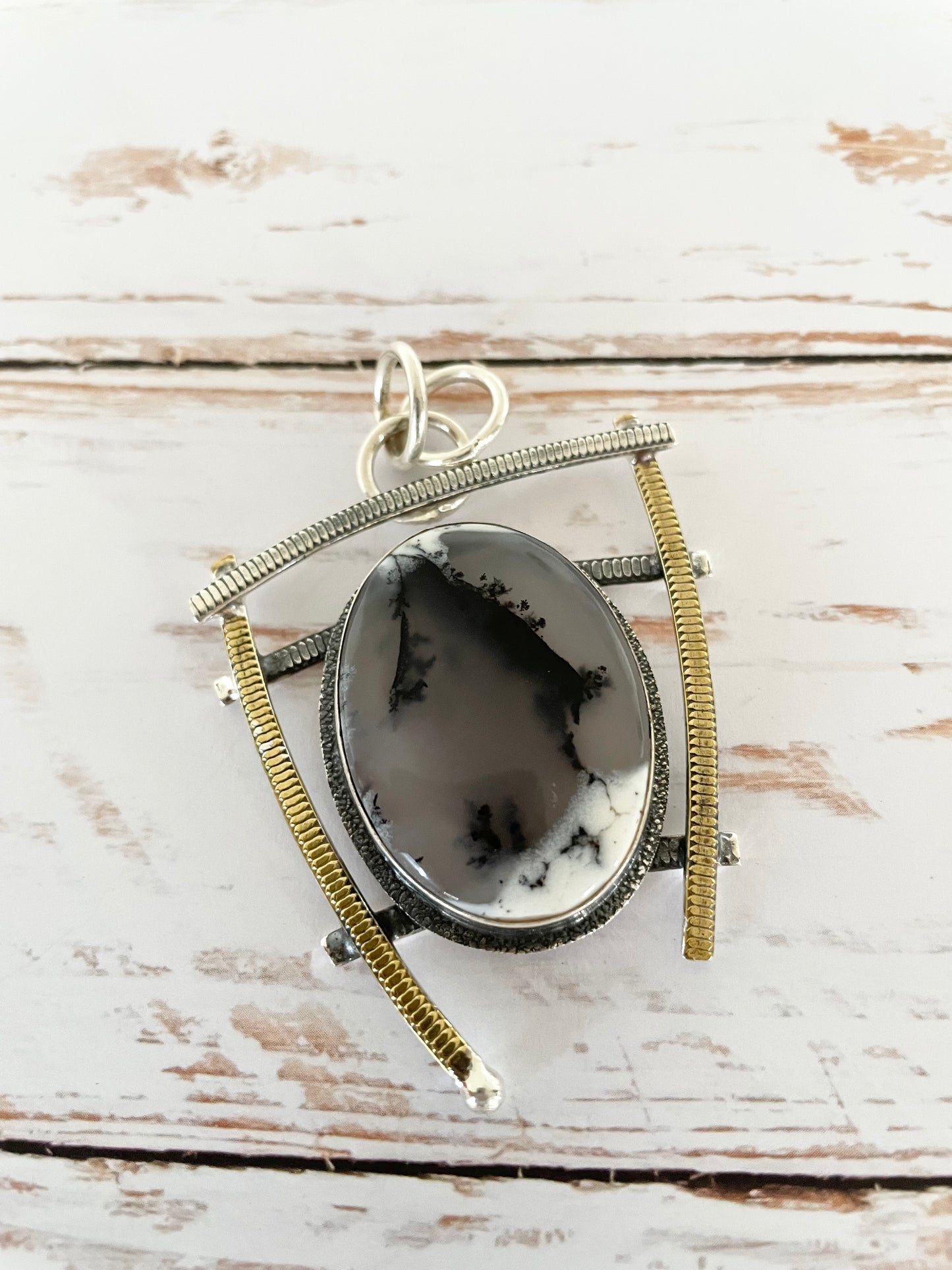 Dendritic Opal silver/gold pendant