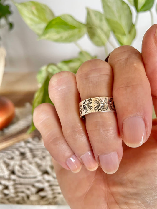 Navajo Style Hand Stamped Ring ~ size 8.5