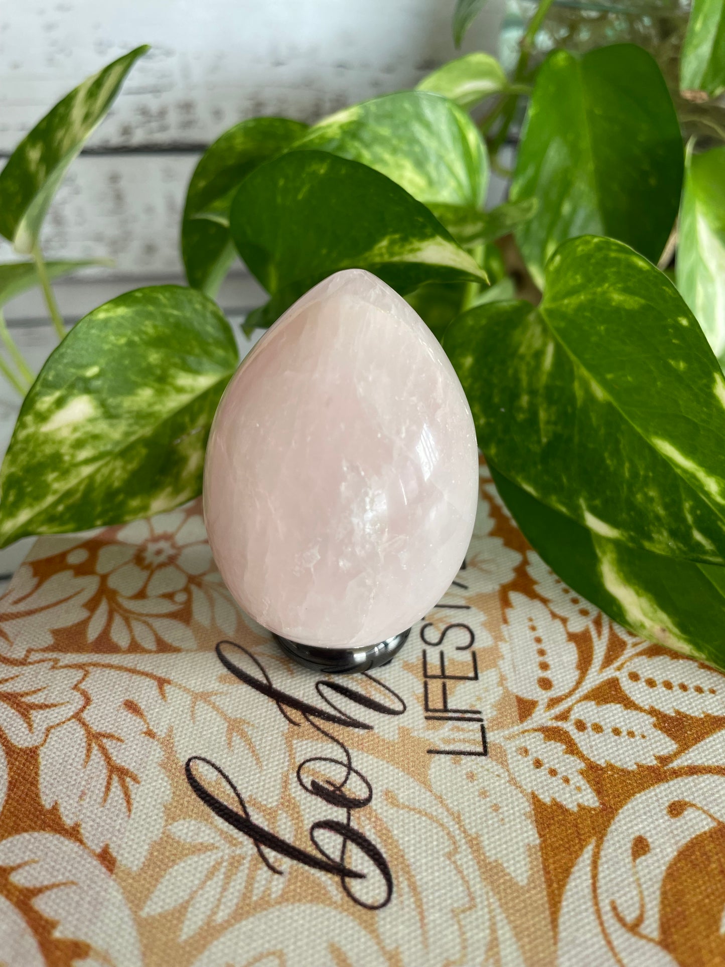 Rose Quartz Egg Includes Hematite Ring