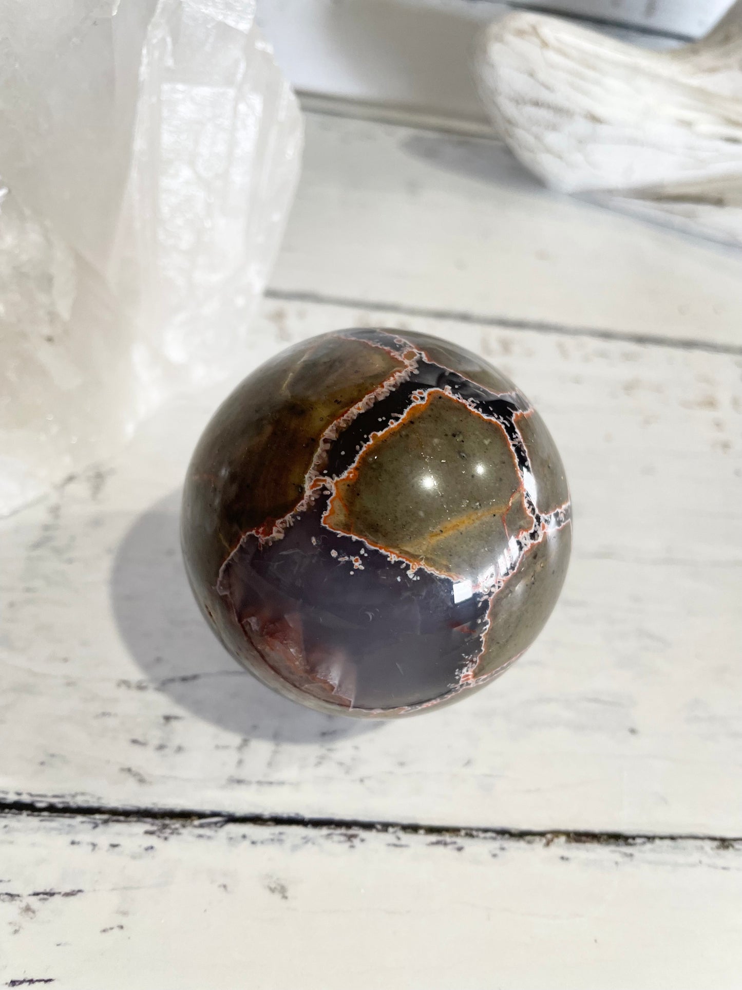 Football Agate Sphere Includes Wooden Holder