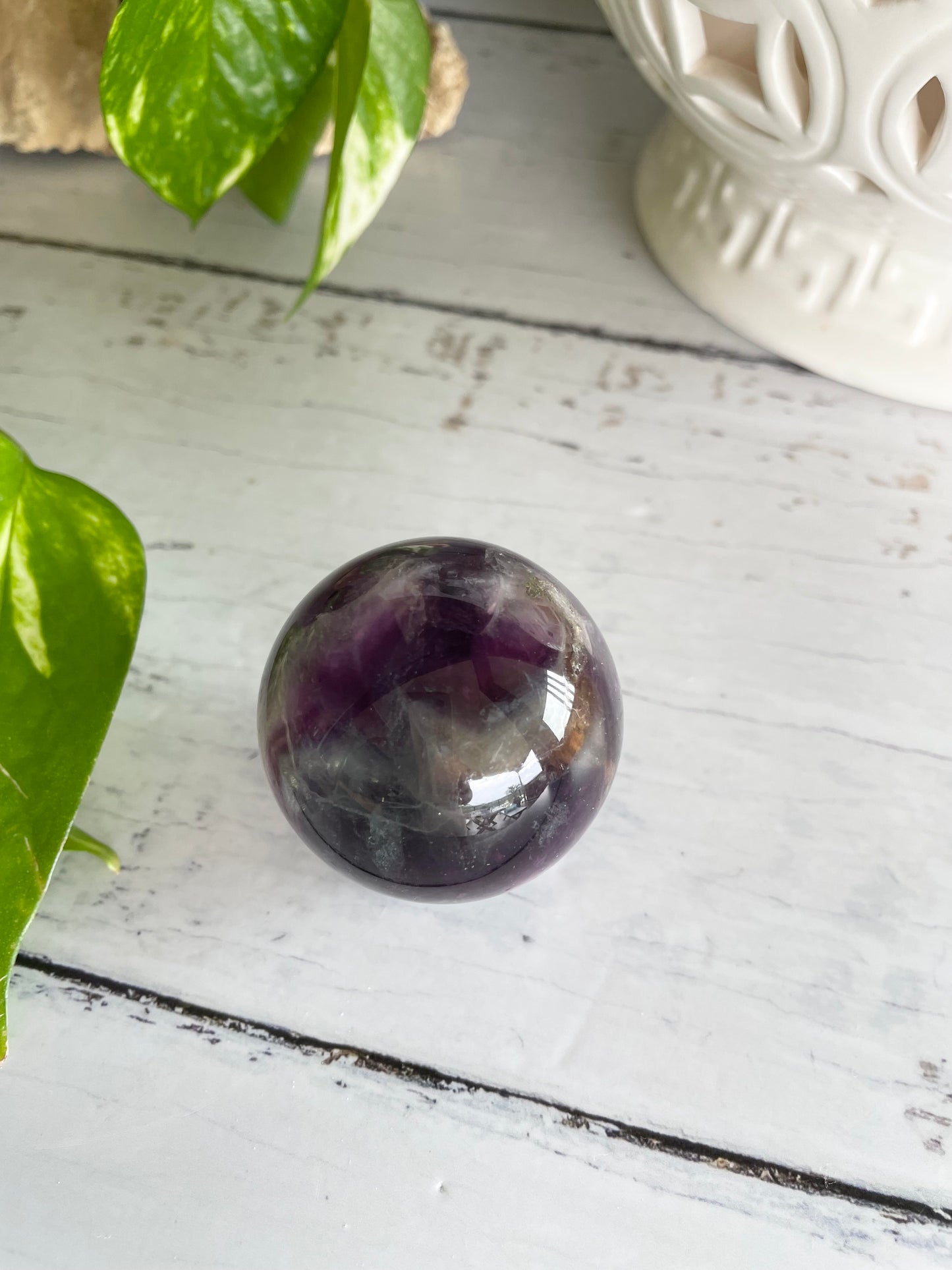 Rainbow Fluorite Sphere Includes Wooden Holder