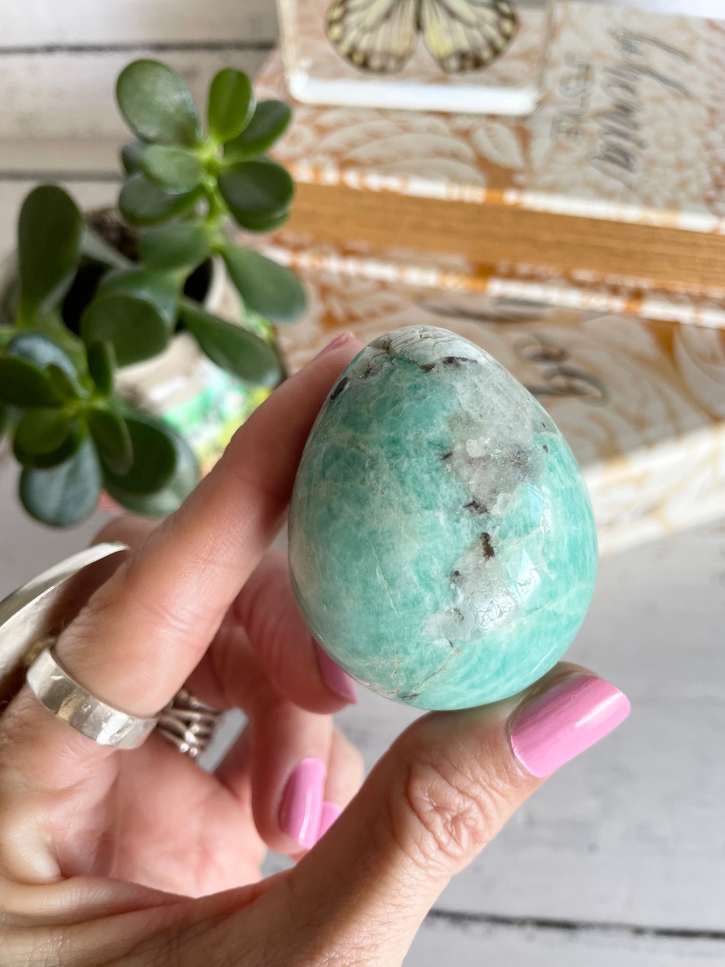 Amazonite Egg Includes Hematite Ring