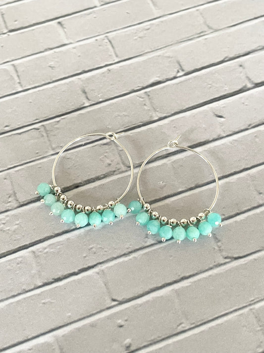 Amazonite Faceted Hoops