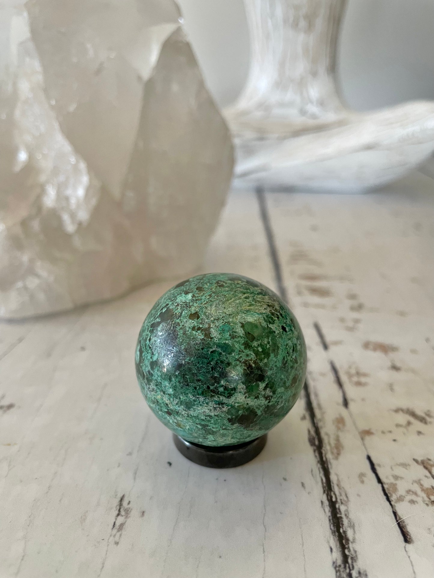 Chrysocolla Sphere Includes Wooden Holder