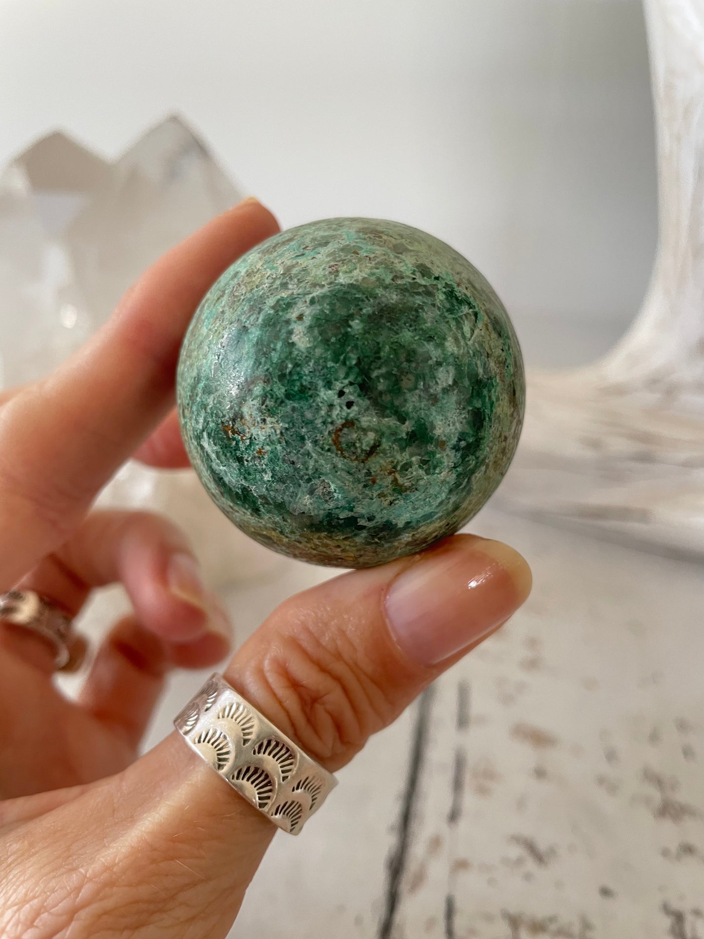 Chrysocolla Sphere Includes Wooden Holder