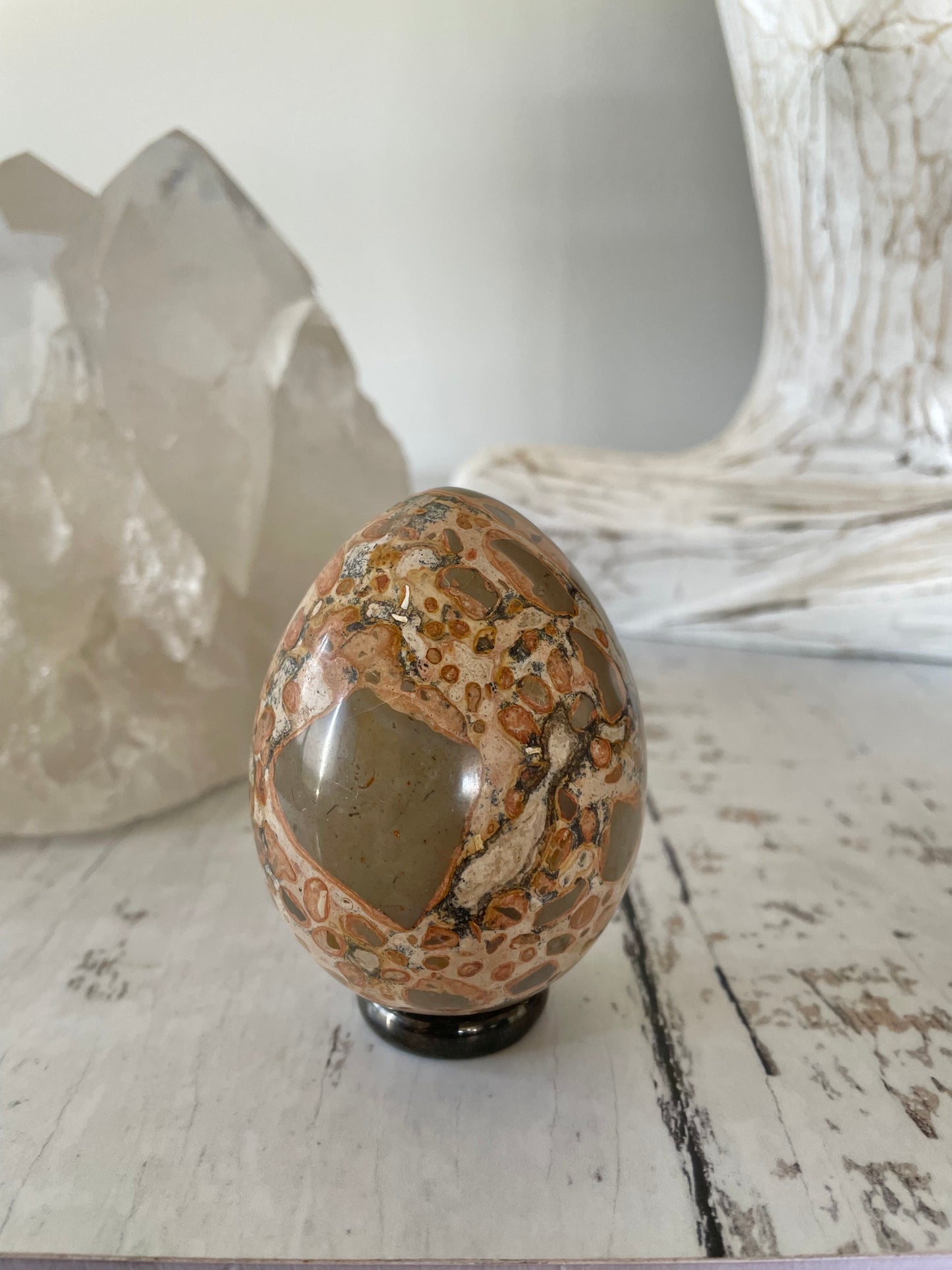 Leopard Skin Jasper Egg Includes Hematite Ring