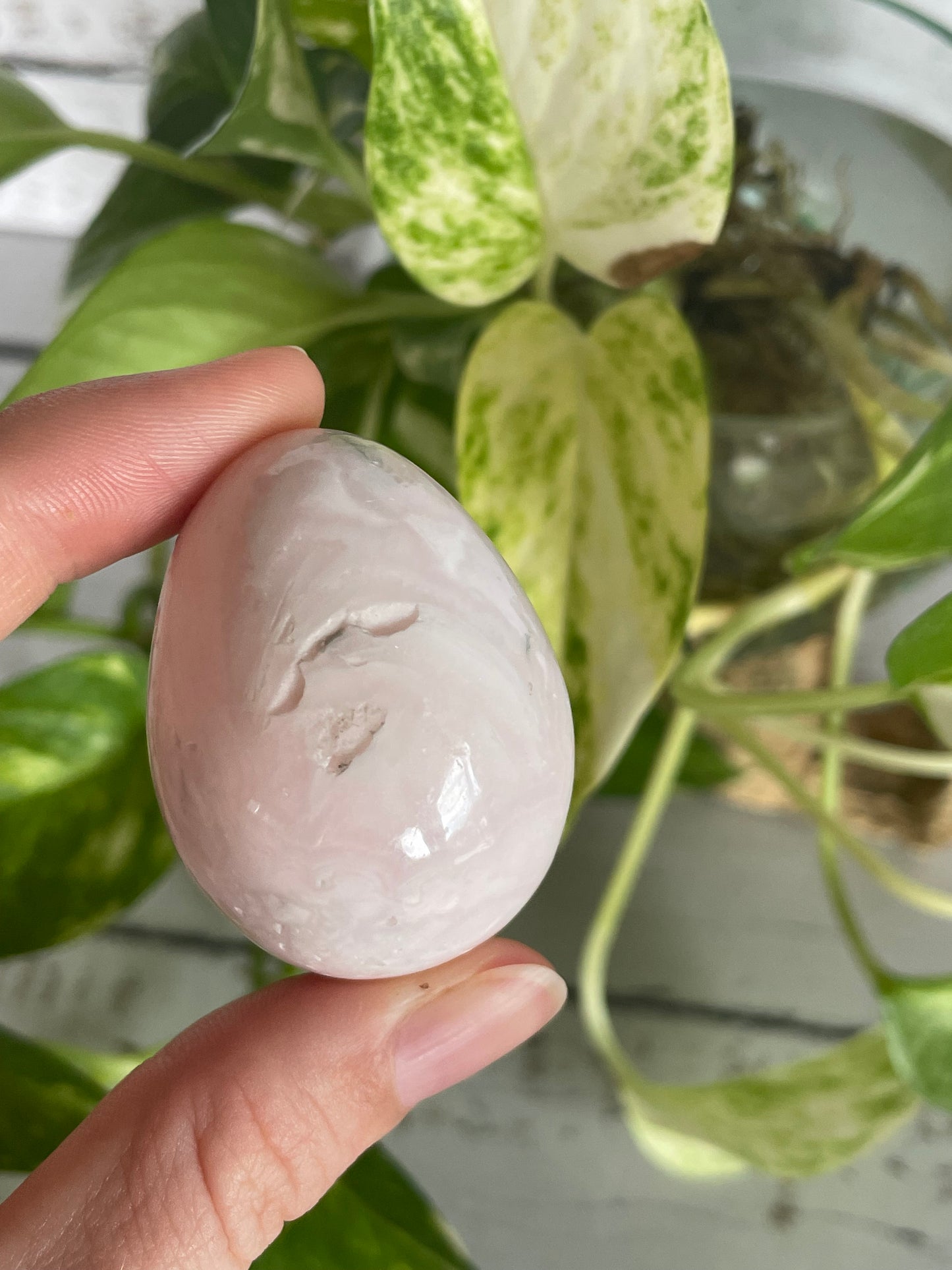 Mangano Calcite Egg Includes Hematite Ring