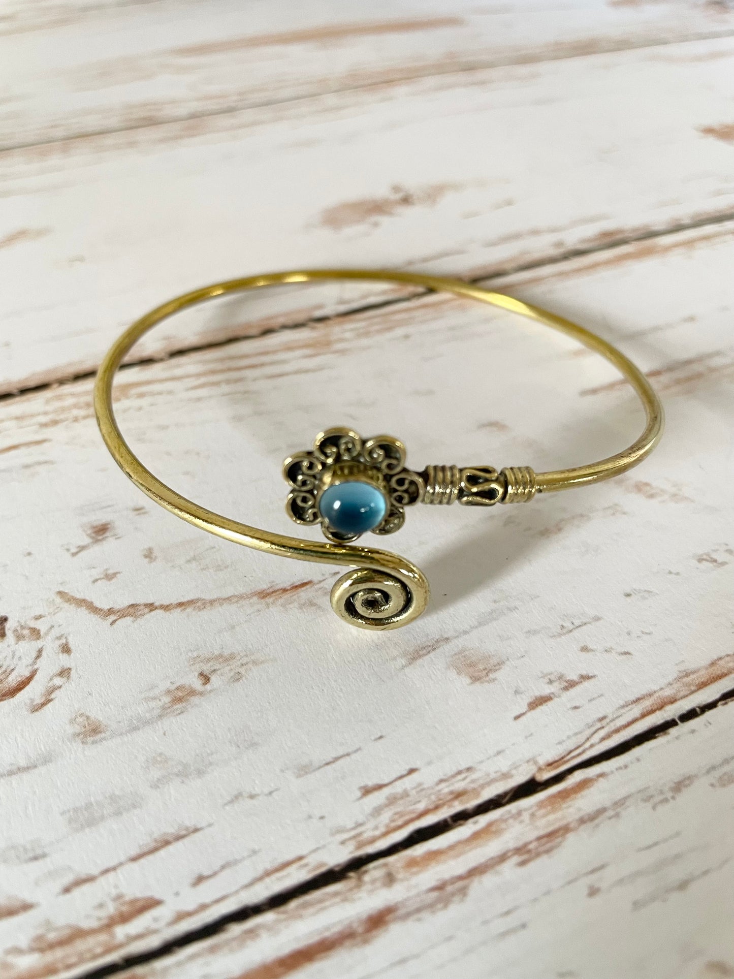 Blue Chalcedony Brass Cuff ~ Adjustable