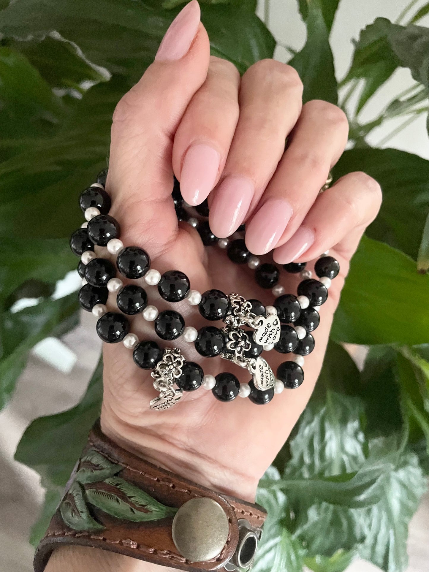 Black Tourmaline & Pearl ~ Healing Bracelet