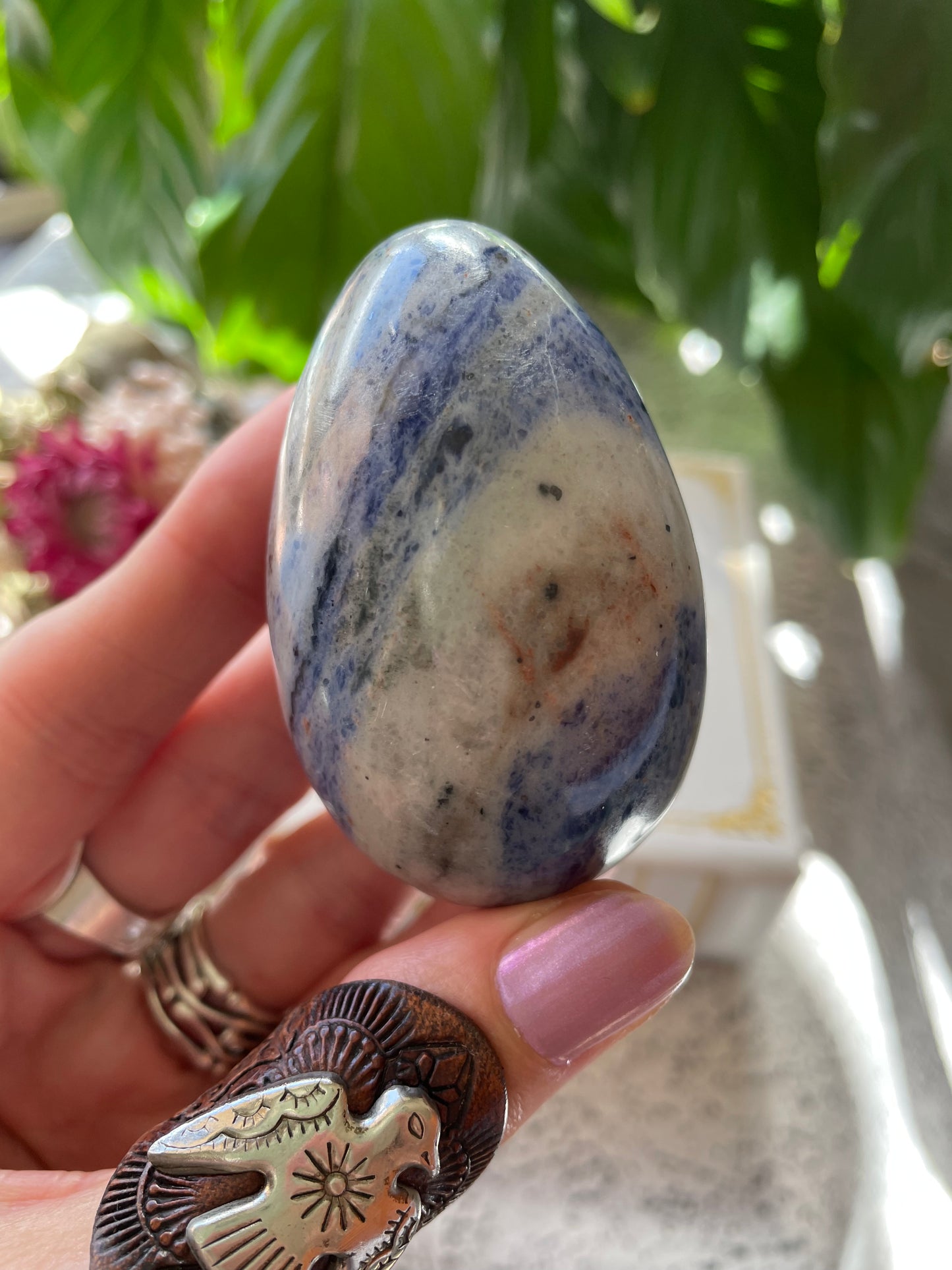 Sodalite Egg Includes Hematite Ring