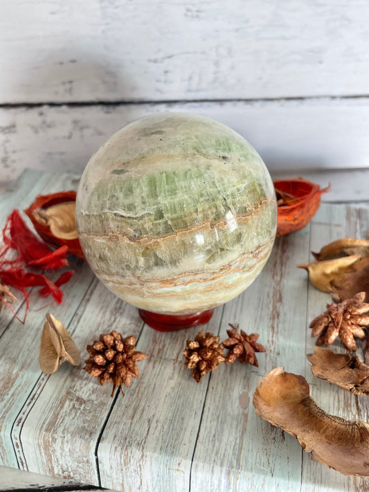 Caribbean Calcite Sphere Includes Wooden Holder