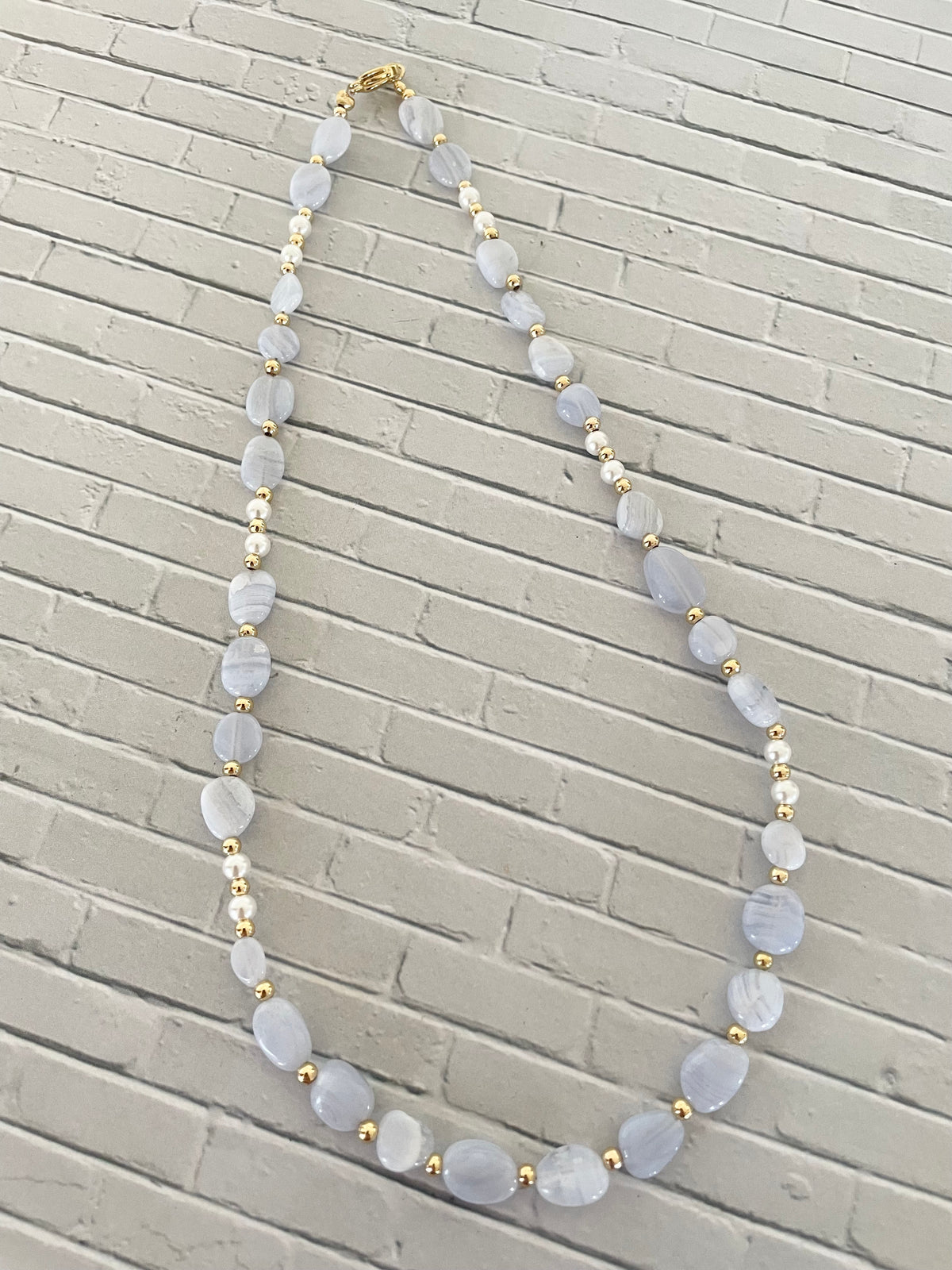 Made by Wayne ~ Blue Lace Agate & Pearl beaded necklace