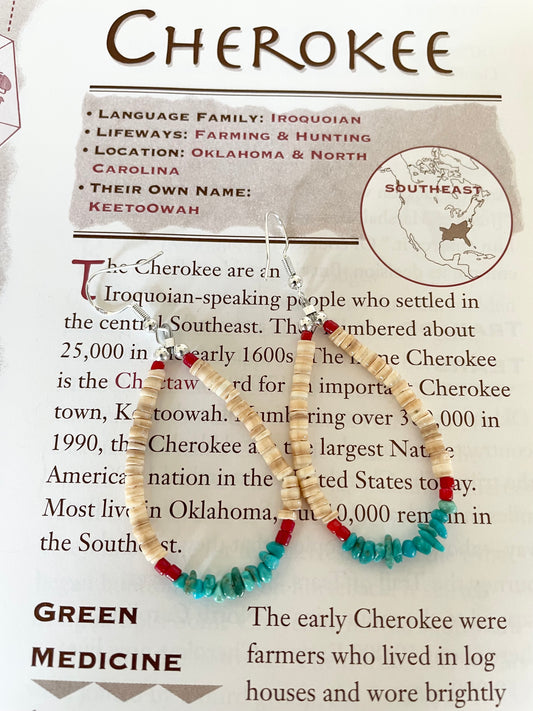 Cherokee Turquoise, Coral & Bone Hoops