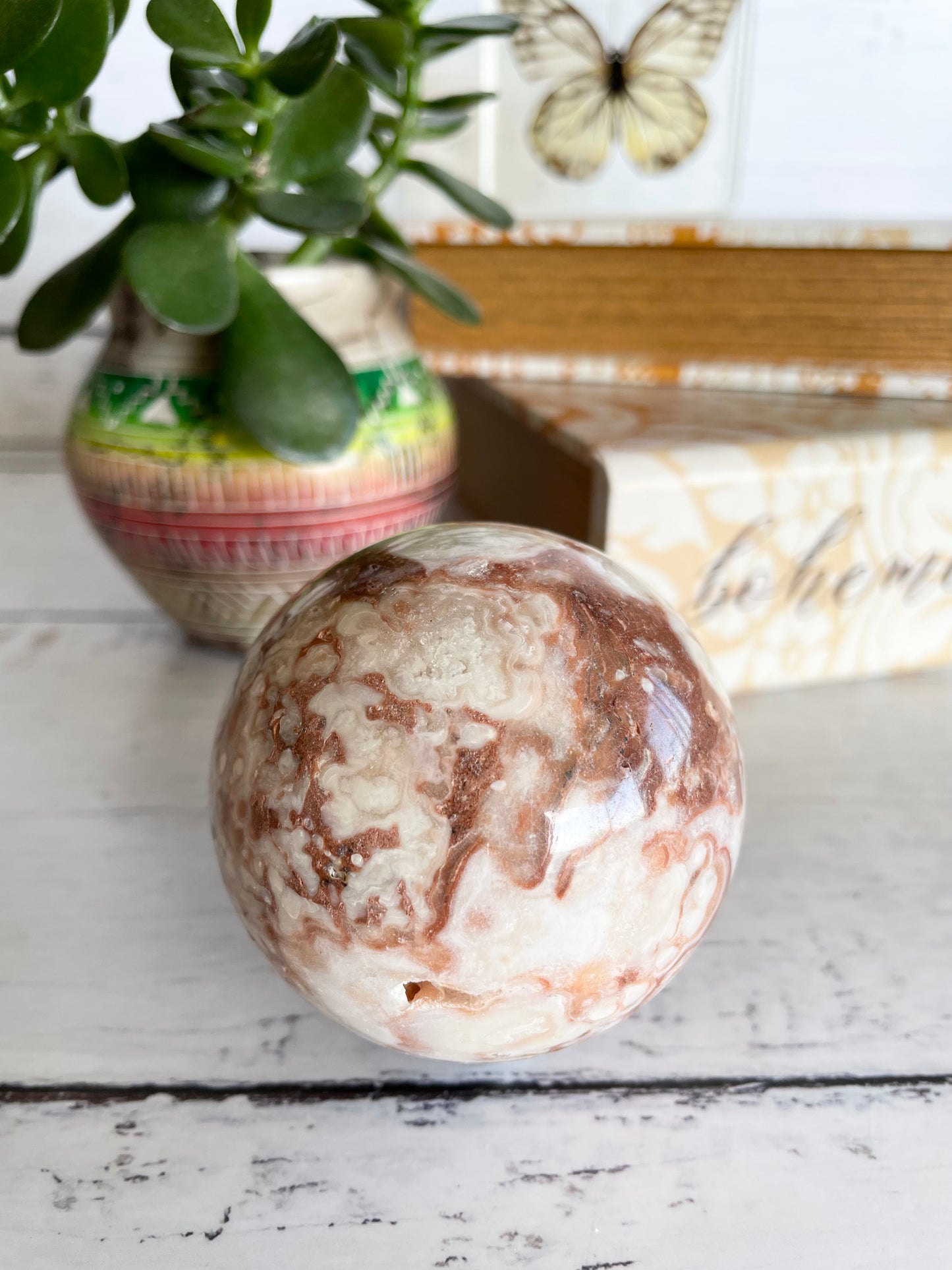 Calcite Sphere Includes Wooden Holder